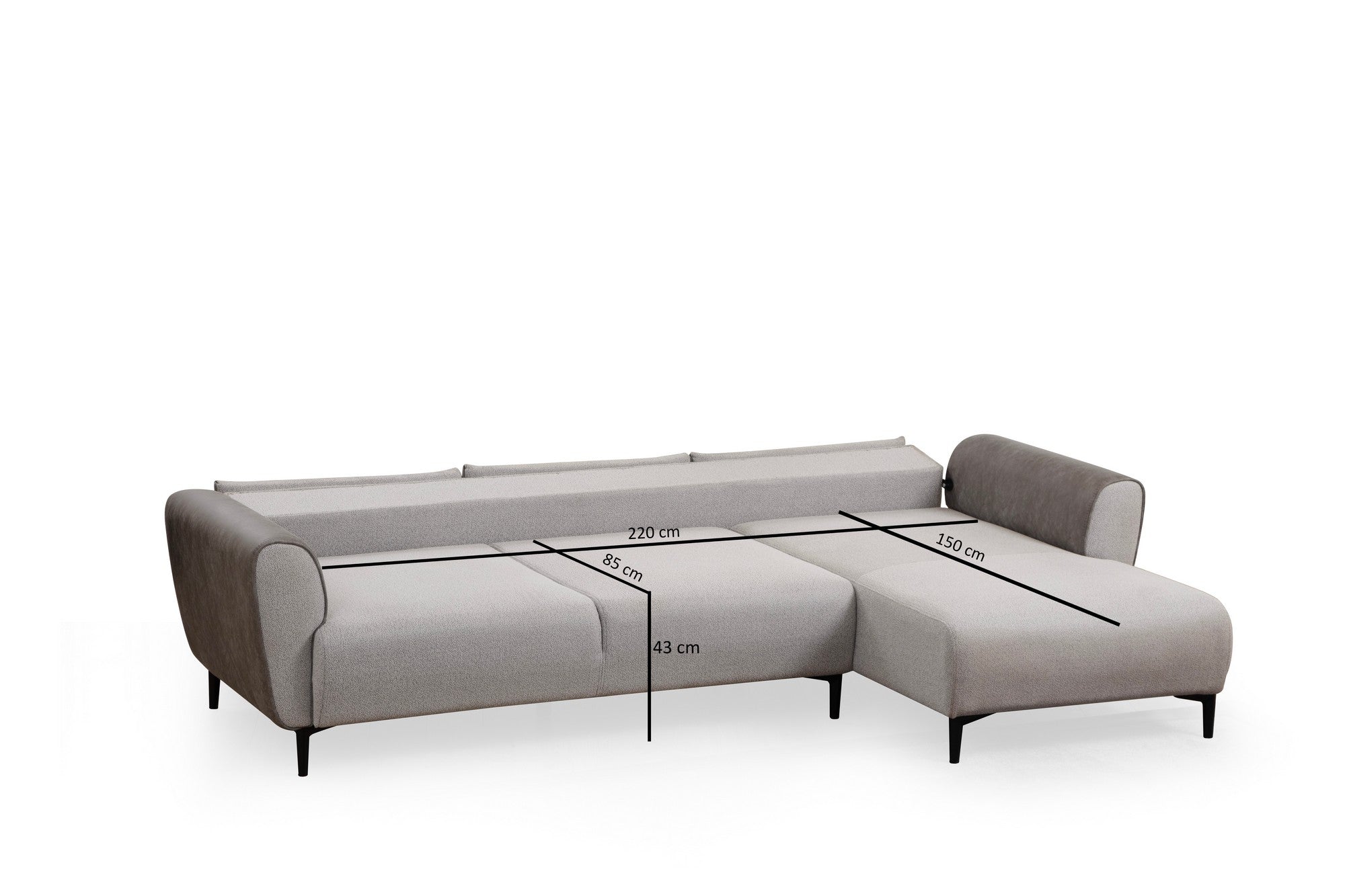 Sofá-cama de canto elegante, cinza, 150 x 260 cm | Estrutura em madeira de faia e aglomerado, 100% poliéster | Mecanismo giratório, tecido fácil de limpar, design moderno