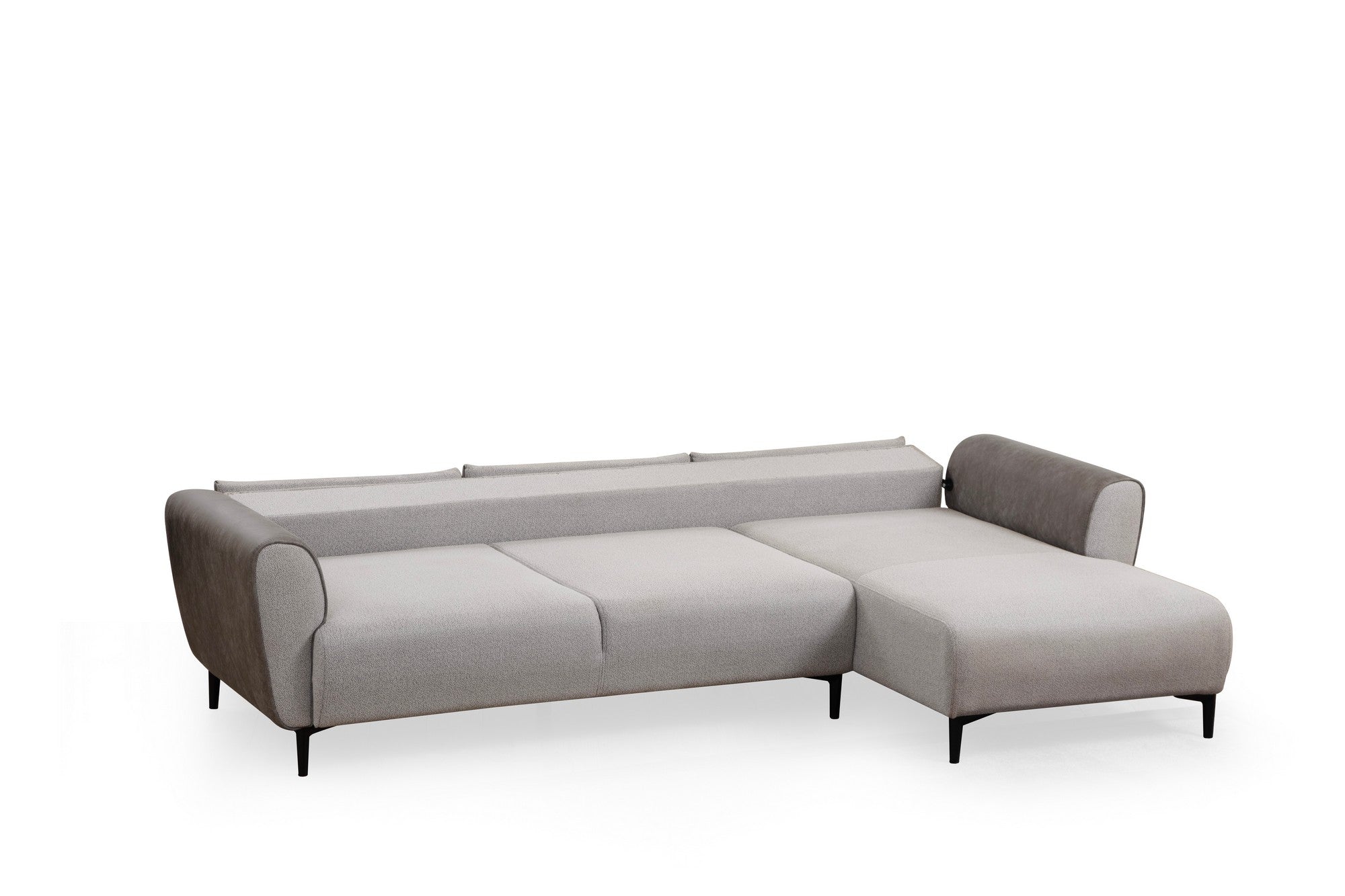 Sofá-cama de canto elegante, cinza, 150 x 260 cm | Estrutura em madeira de faia e aglomerado, 100% poliéster | Mecanismo giratório, tecido fácil de limpar, design moderno