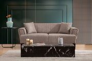 Sofá elegante de 2 lugares, marrom claro, 180 x 95 x 77 cm | Estrutura em madeira de faia e aglomerado, tecido 100% poliéster | Almofadas de espuma macia, design de fácil manutenção