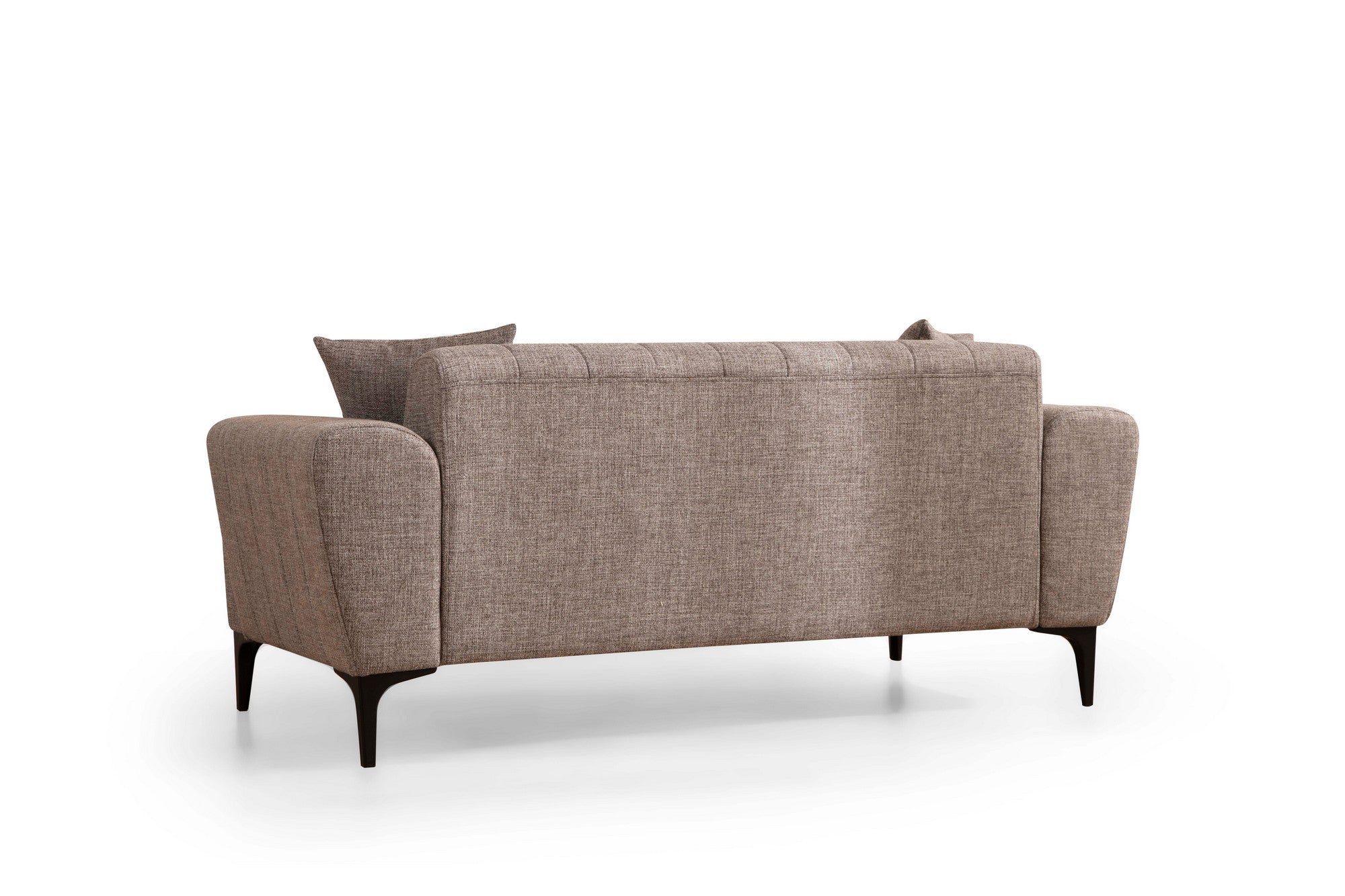 Sofá elegante de 2 lugares, marrom claro, 180 x 95 x 77 cm | Estrutura em madeira de faia e aglomerado, tecido 100% poliéster | Almofadas de espuma macia, design de fácil manutenção