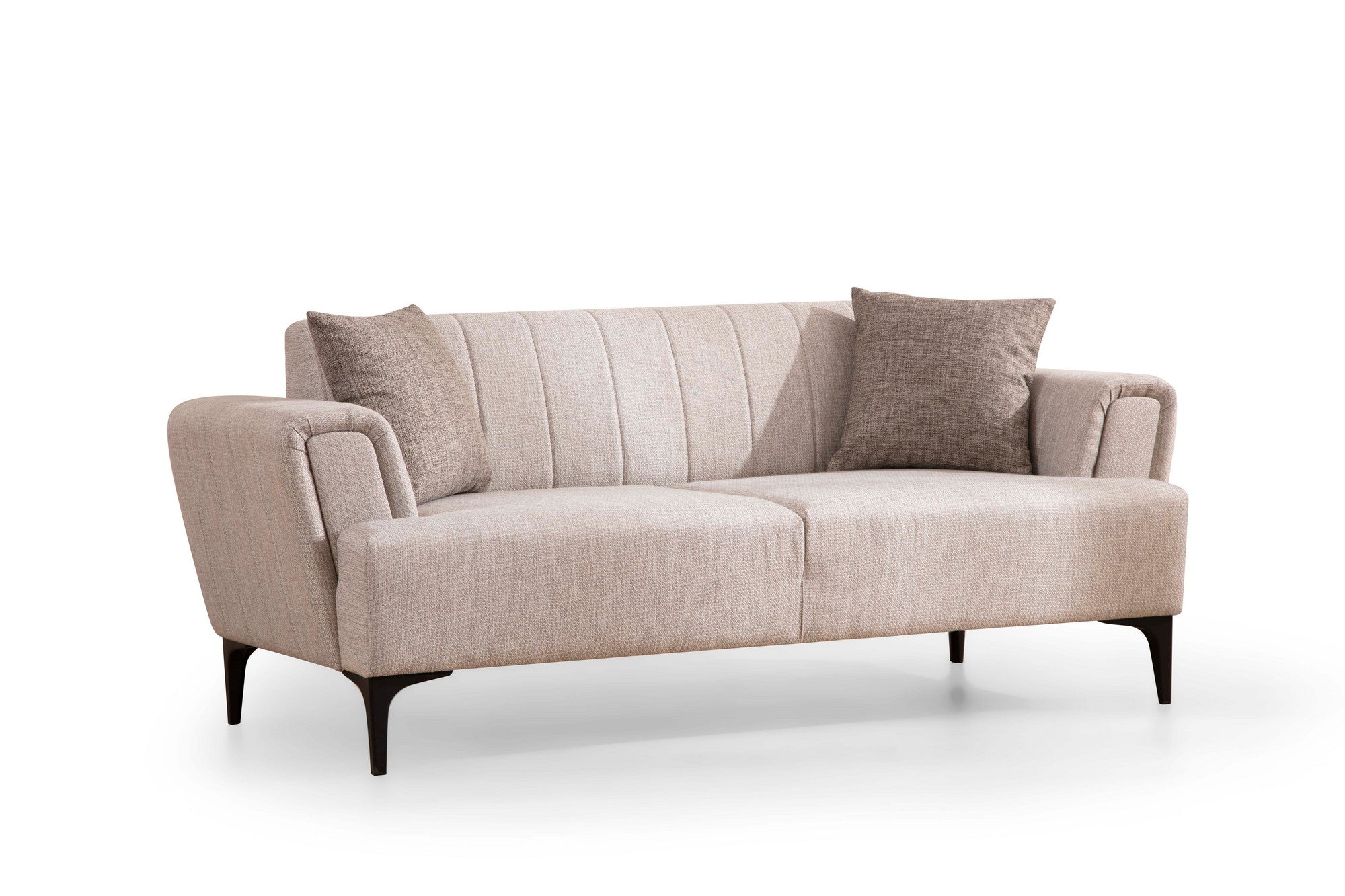 Sofá elegante de 2 lugares, bege, 180 x 95 x 77 cm | Estrutura em madeira de faia e aglomerado, tecido 100% poliéster | Almofadas de espuma macia, design fácil de limpar, conforto moderno