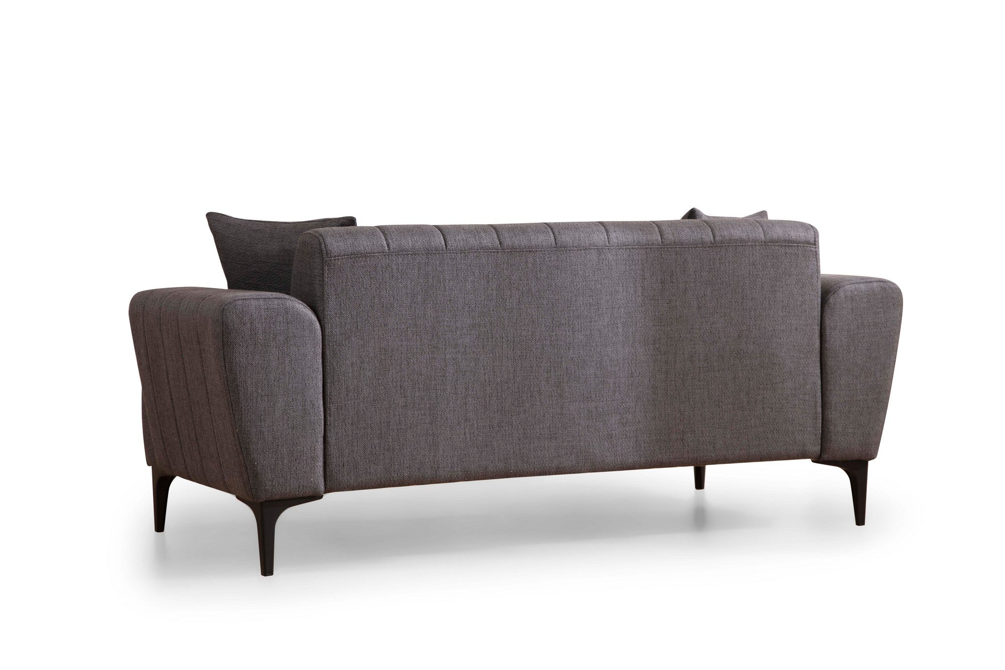 Sofá elegante de 2 lugares, cinza escuro, 180 x 95 x 77 cm | Estrutura em madeira de faia e aglomerado, tecido 100% poliéster | Almofadas de espuma macia, design de fácil manutenção