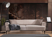 Sofá-cama elegante de 3 lugares, bege, 230 cm | Estrutura em madeira de faia, 100% poliéster, mecanismo giratório | Espuma confortável, tecido fácil de limpar, design moderno