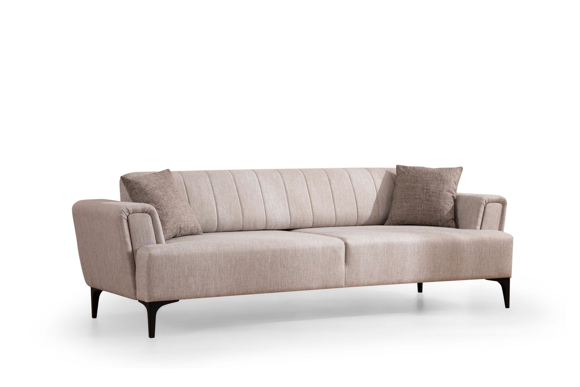 Sofá-cama elegante de 3 lugares, bege, 230 cm | Estrutura em madeira de faia, 100% poliéster, mecanismo giratório | Espuma confortável, tecido fácil de limpar, design moderno