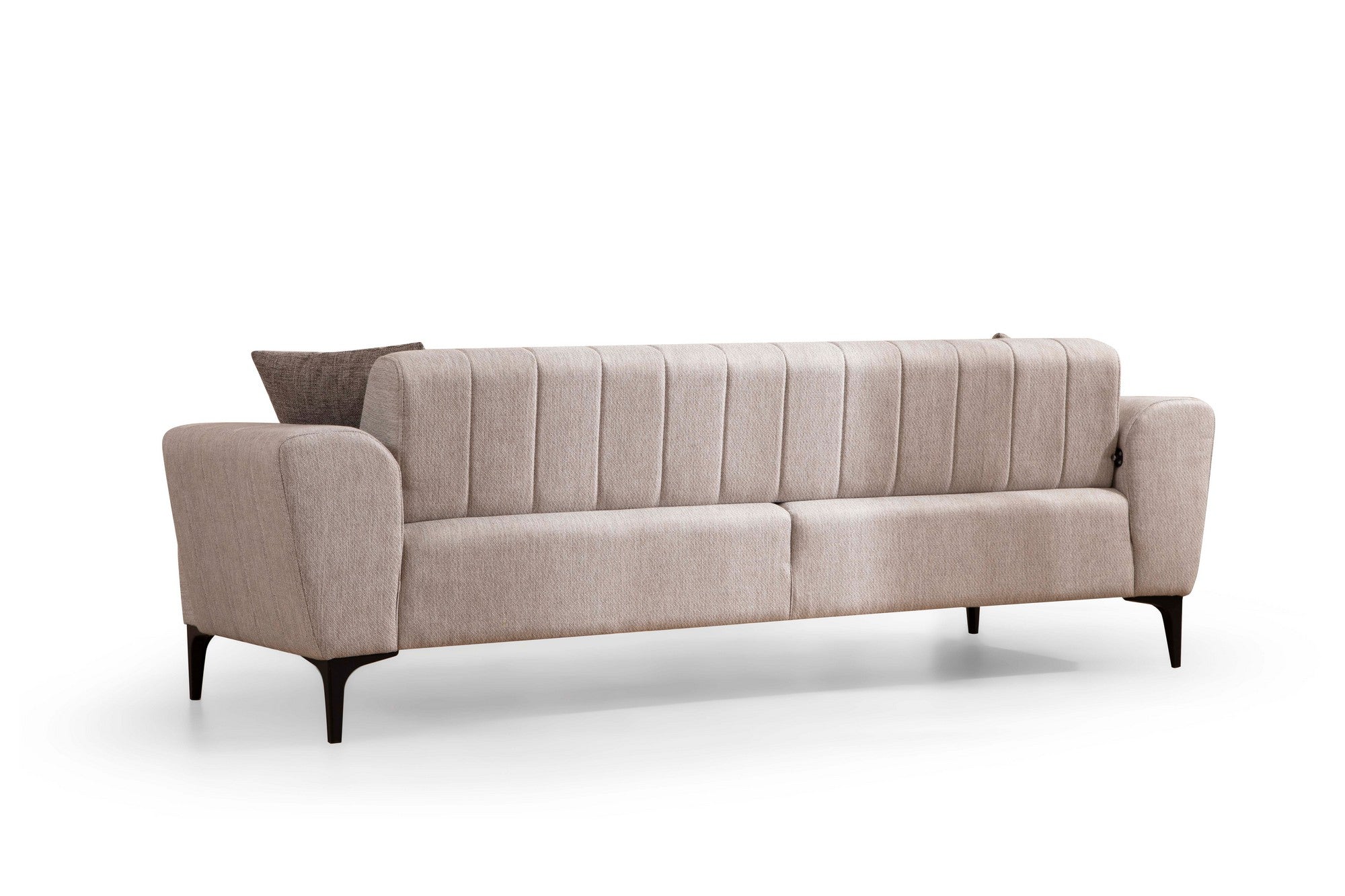 Sofá-cama elegante de 3 lugares, bege, 230 cm | Estrutura em madeira de faia, 100% poliéster, mecanismo giratório | Espuma confortável, tecido fácil de limpar, design moderno