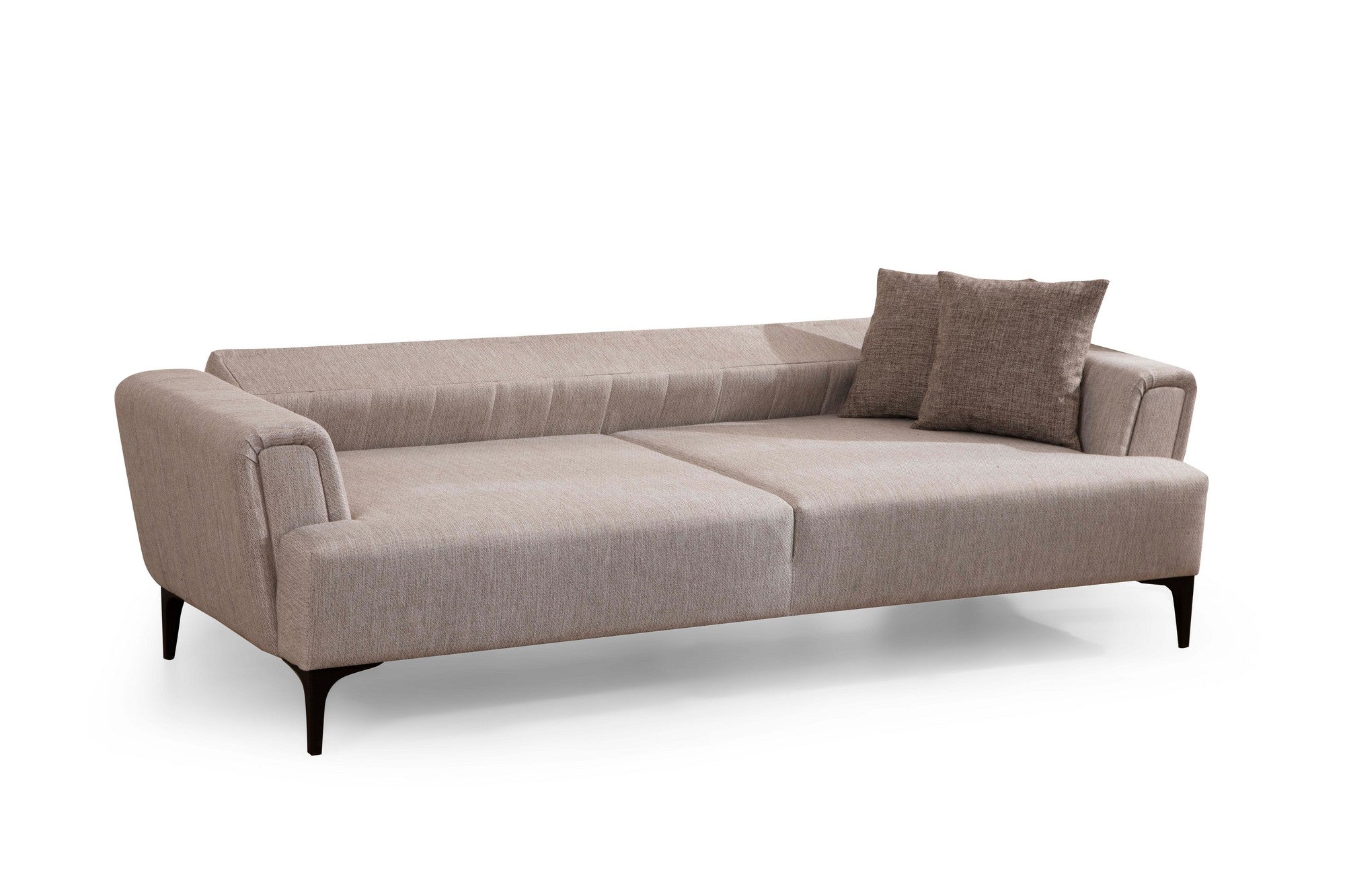 Sofá-cama elegante de 3 lugares, bege, 230 cm | Estrutura em madeira de faia, 100% poliéster, mecanismo giratório | Espuma confortável, tecido fácil de limpar, design moderno
