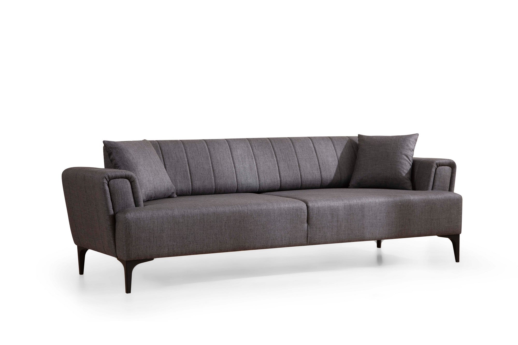Sofá-cama elegante de 3 lugares, cinza escuro, 230 x 95 x 77 cm | Estrutura em madeira de faia, 100% poliéster, mecanismo giratório | Perfeito para espaços modernos