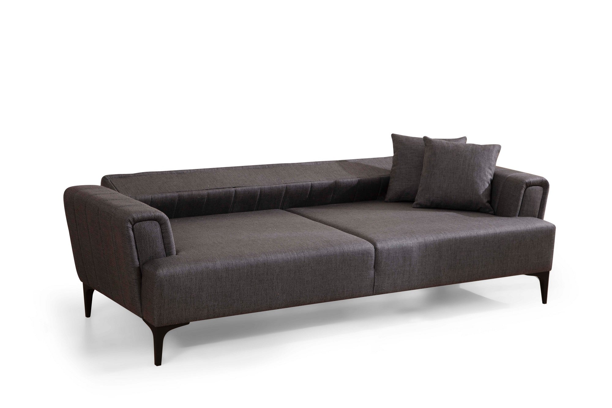 Sofá-cama elegante de 3 lugares, cinza escuro, 230 x 95 x 77 cm | Estrutura em madeira de faia, 100% poliéster, mecanismo giratório | Perfeito para espaços modernos
