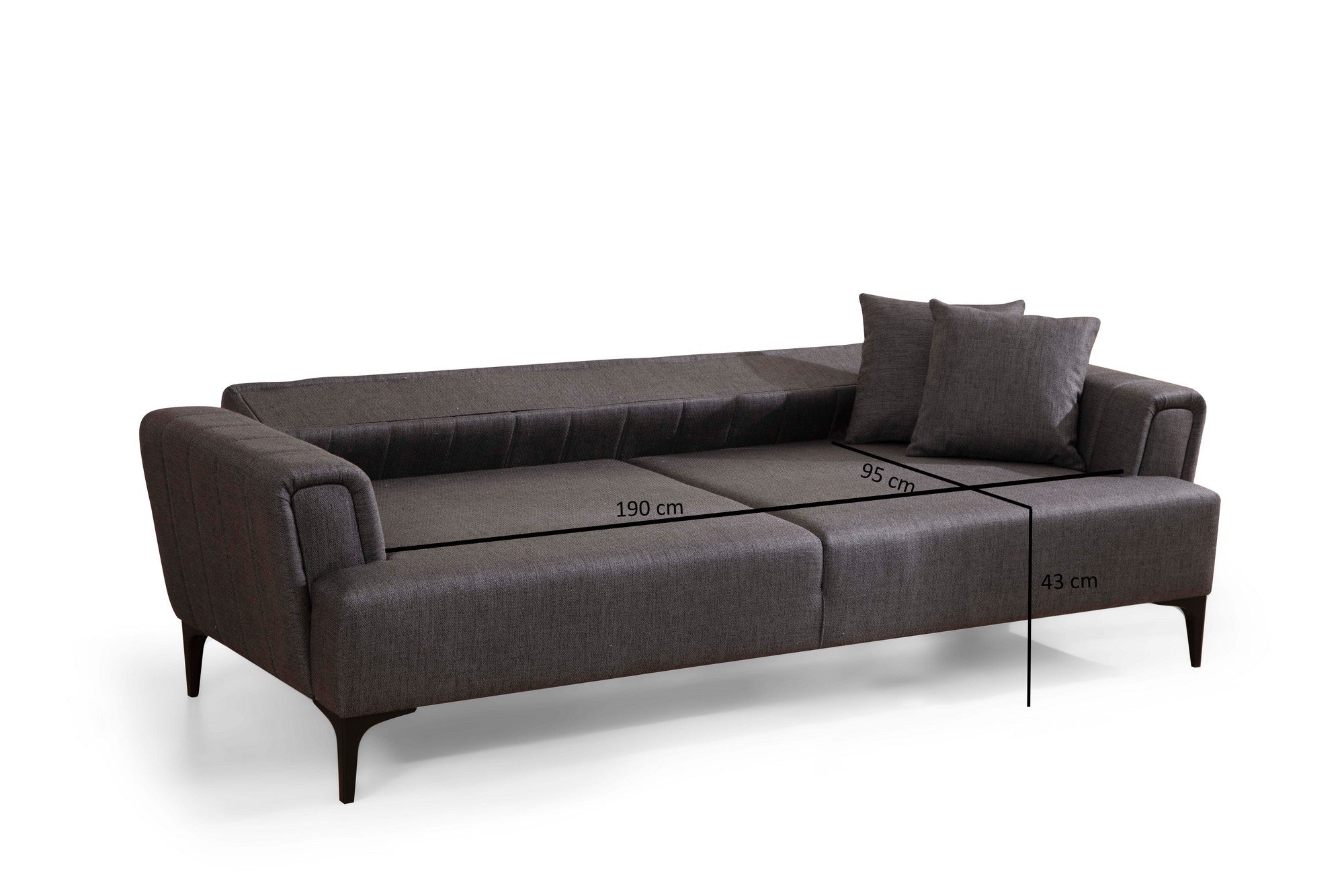 Sofá-cama elegante de 3 lugares, cinza escuro, 230 x 95 x 77 cm | Estrutura em madeira de faia, 100% poliéster, mecanismo giratório | Perfeito para espaços modernos