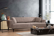 Sofá-cama elegante de 3 lugares, marrom claro, 230 x 95 x 77 cm | Estrutura em madeira de faia, 100% poliéster, mecanismo giratório | Perfeito para espaços modernos