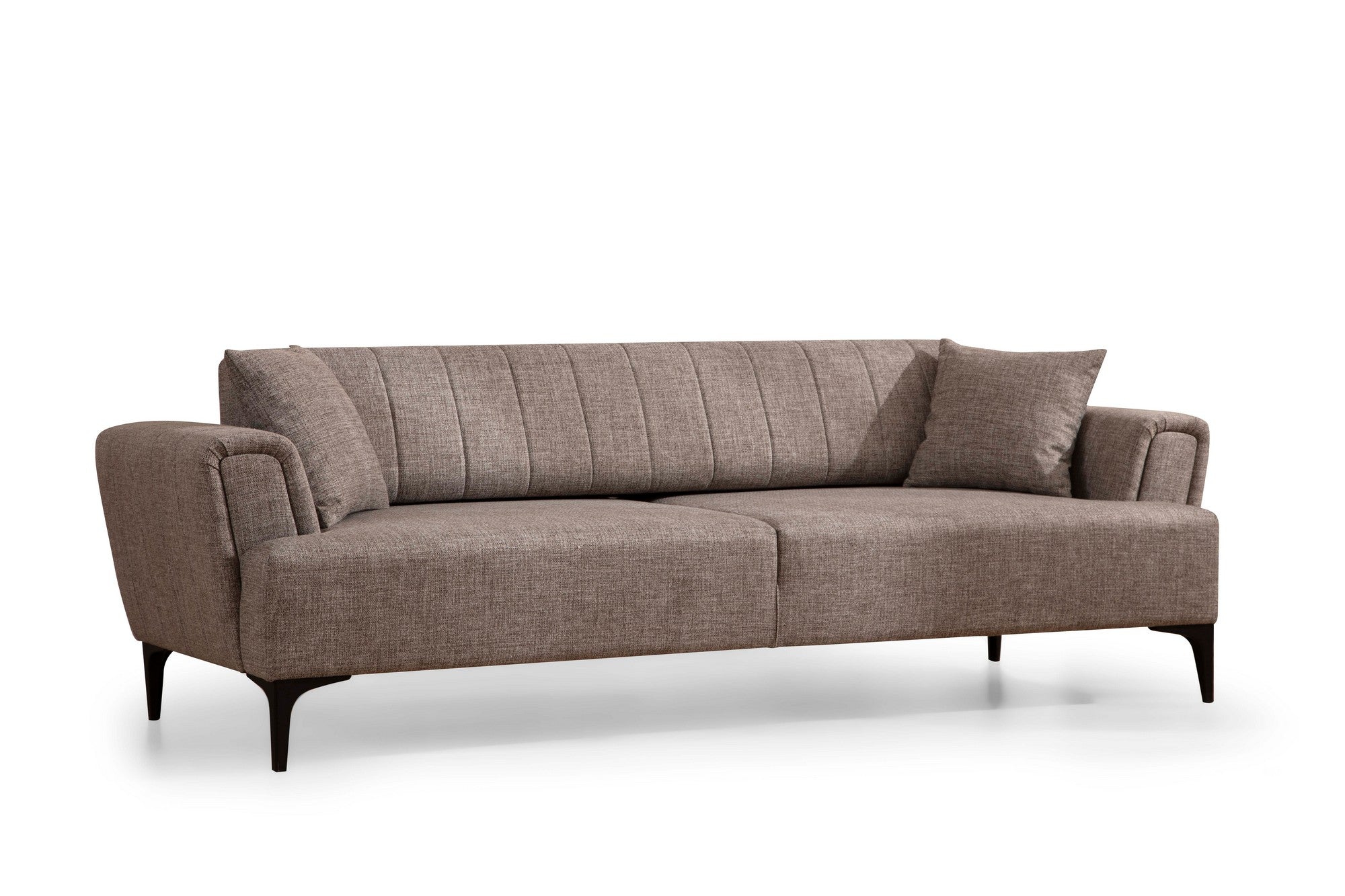 Sofá-cama elegante de 3 lugares, marrom claro, 230 x 95 x 77 cm | Estrutura em madeira de faia, 100% poliéster, mecanismo giratório | Perfeito para espaços modernos