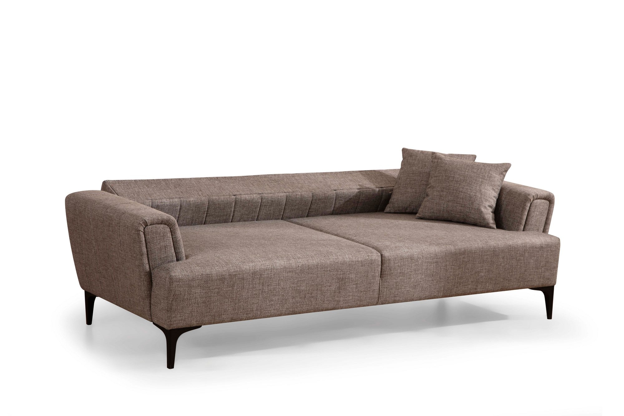 Sofá-cama elegante de 3 lugares, marrom claro, 230 x 95 x 77 cm | Estrutura em madeira de faia, 100% poliéster, mecanismo giratório | Perfeito para espaços modernos