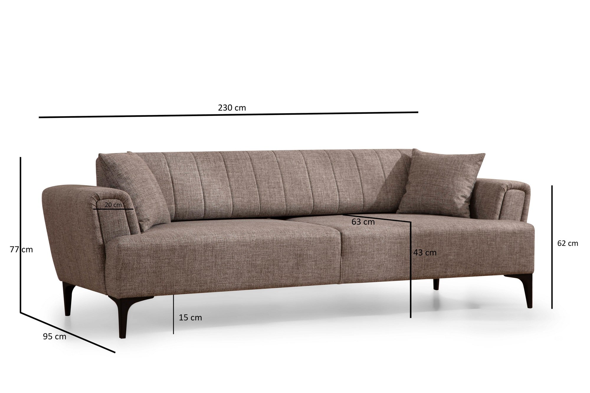 Sofá-cama elegante de 3 lugares, marrom claro, 230 x 95 x 77 cm | Estrutura em madeira de faia, 100% poliéster, mecanismo giratório | Perfeito para espaços modernos
