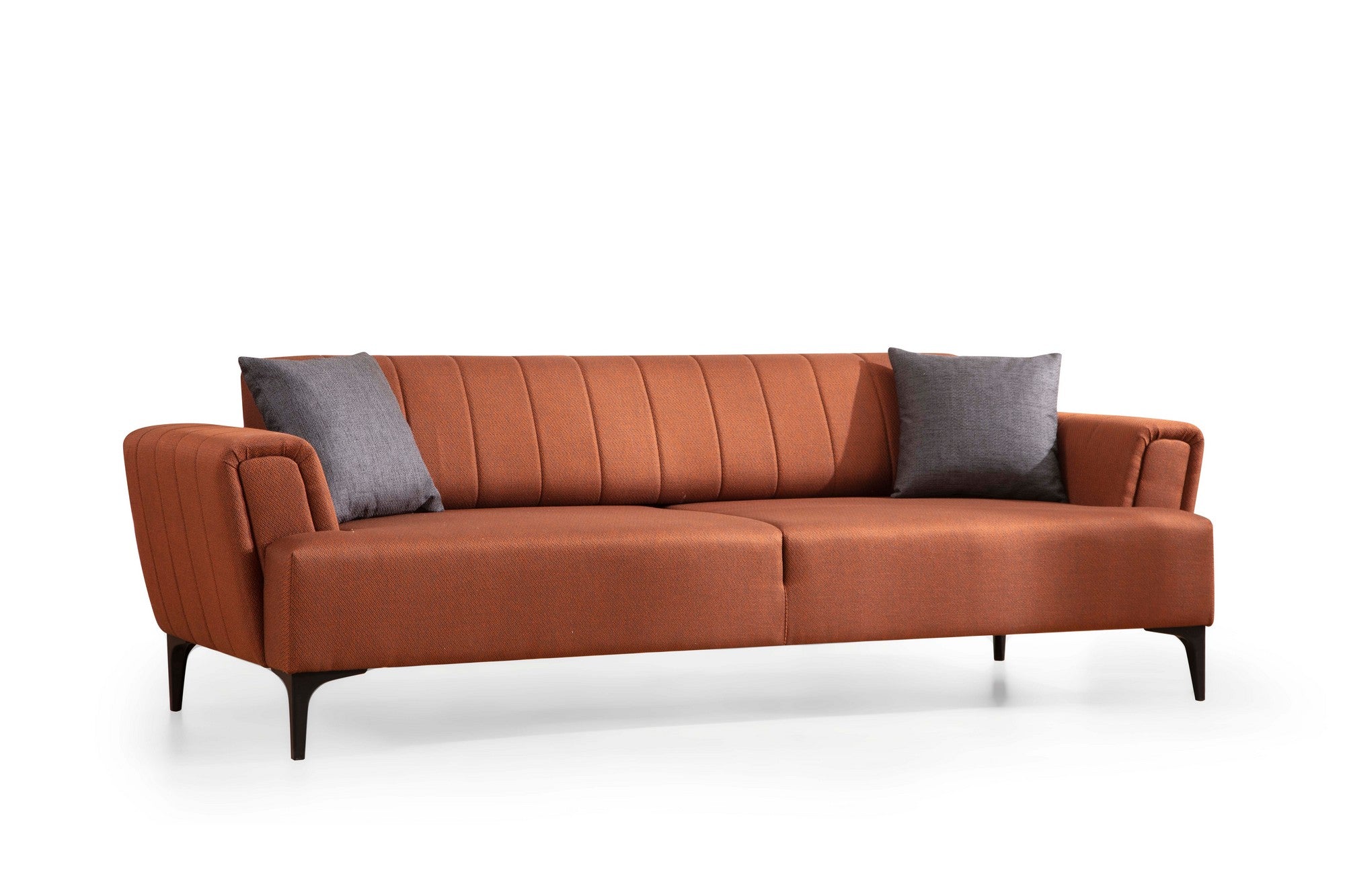 Sofá-cama elegante de 3 lugares, vermelho-azulejo, 230 x 95 x 77 cm | Estrutura em madeira de faia, 100% poliéster, mecanismo giratório | Perfeito para espaços modernos