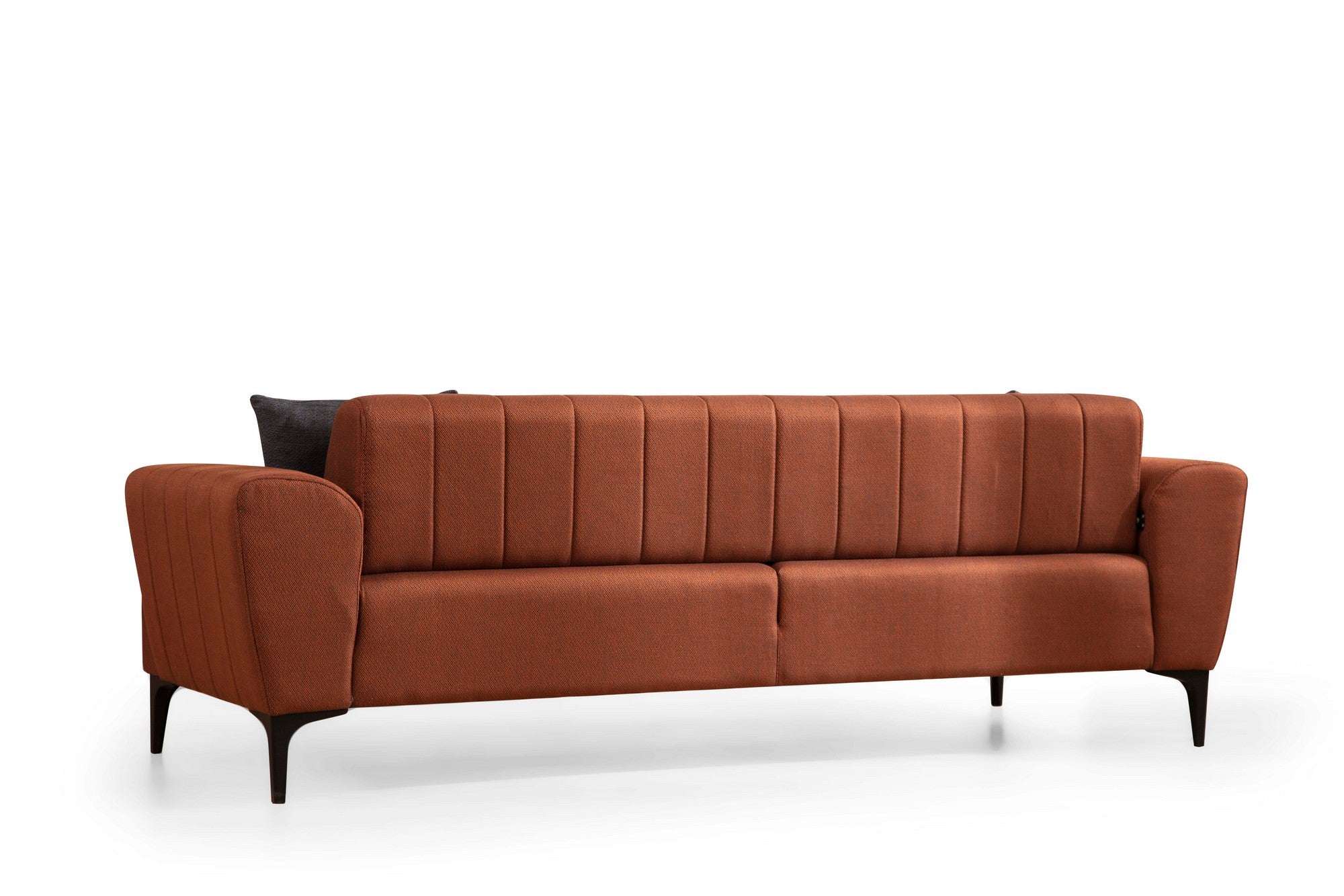 Sofá-cama elegante de 3 lugares, vermelho-azulejo, 230 x 95 x 77 cm | Estrutura em madeira de faia, 100% poliéster, mecanismo giratório | Perfeito para espaços modernos