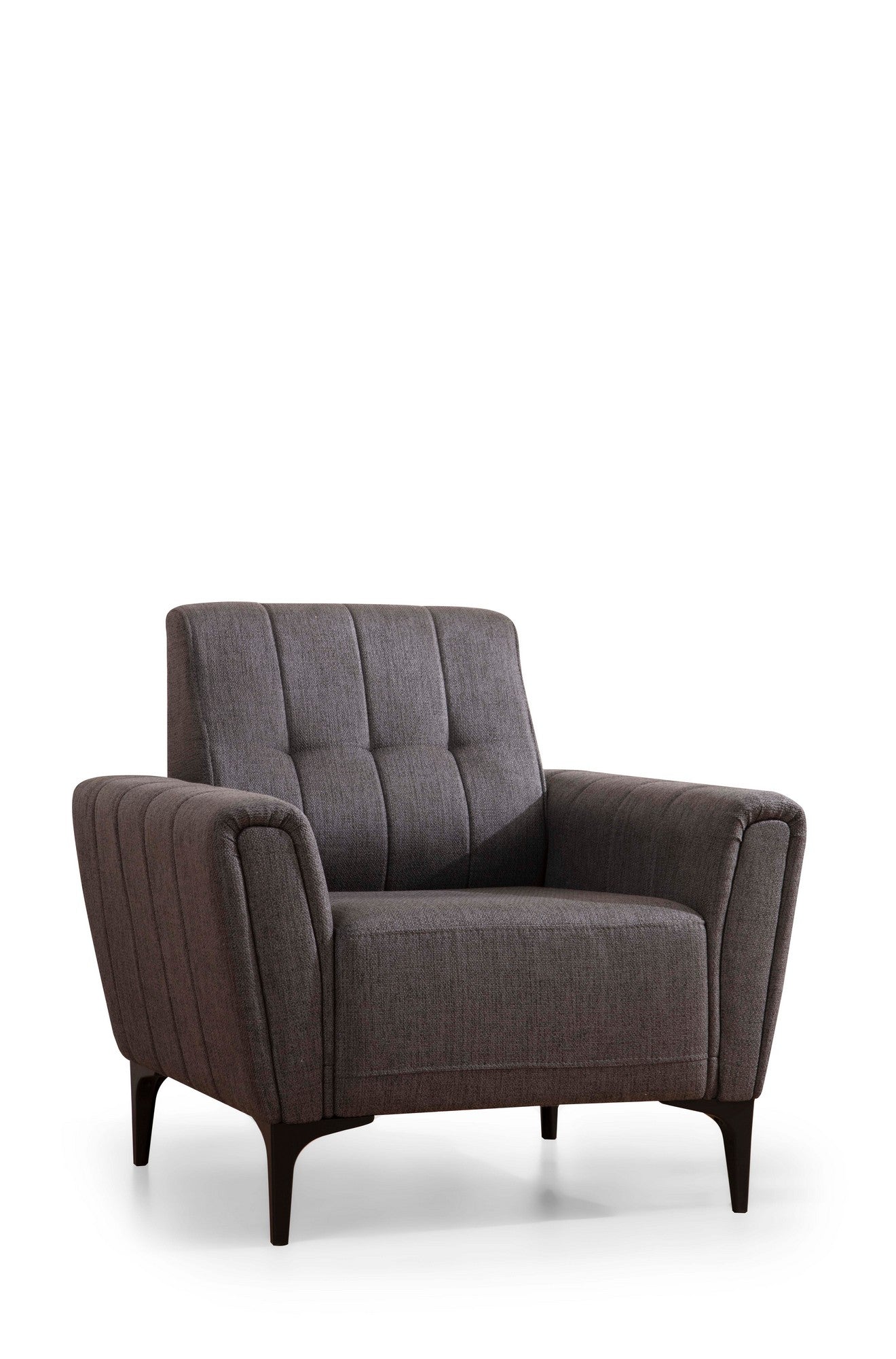Sofá elegante de 1 lugar, cinza escuro, 90 x 95 x 77 cm | Estrutura em madeira de faia e aglomerado, tecido 100% poliéster | Almofadas de espuma macia, design de fácil manutenção