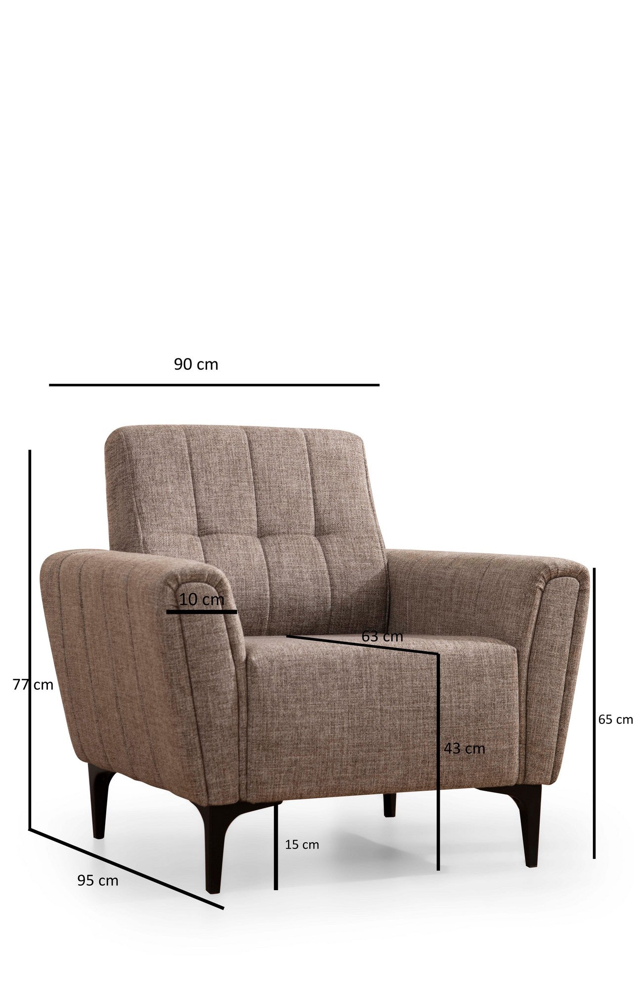 Sofá elegante de 1 lugar, marrom claro, 90 x 95 x 77 cm | Estrutura em madeira de faia e aglomerado, tecido 100% poliéster | Almofadas de espuma macia, design de fácil manutenção