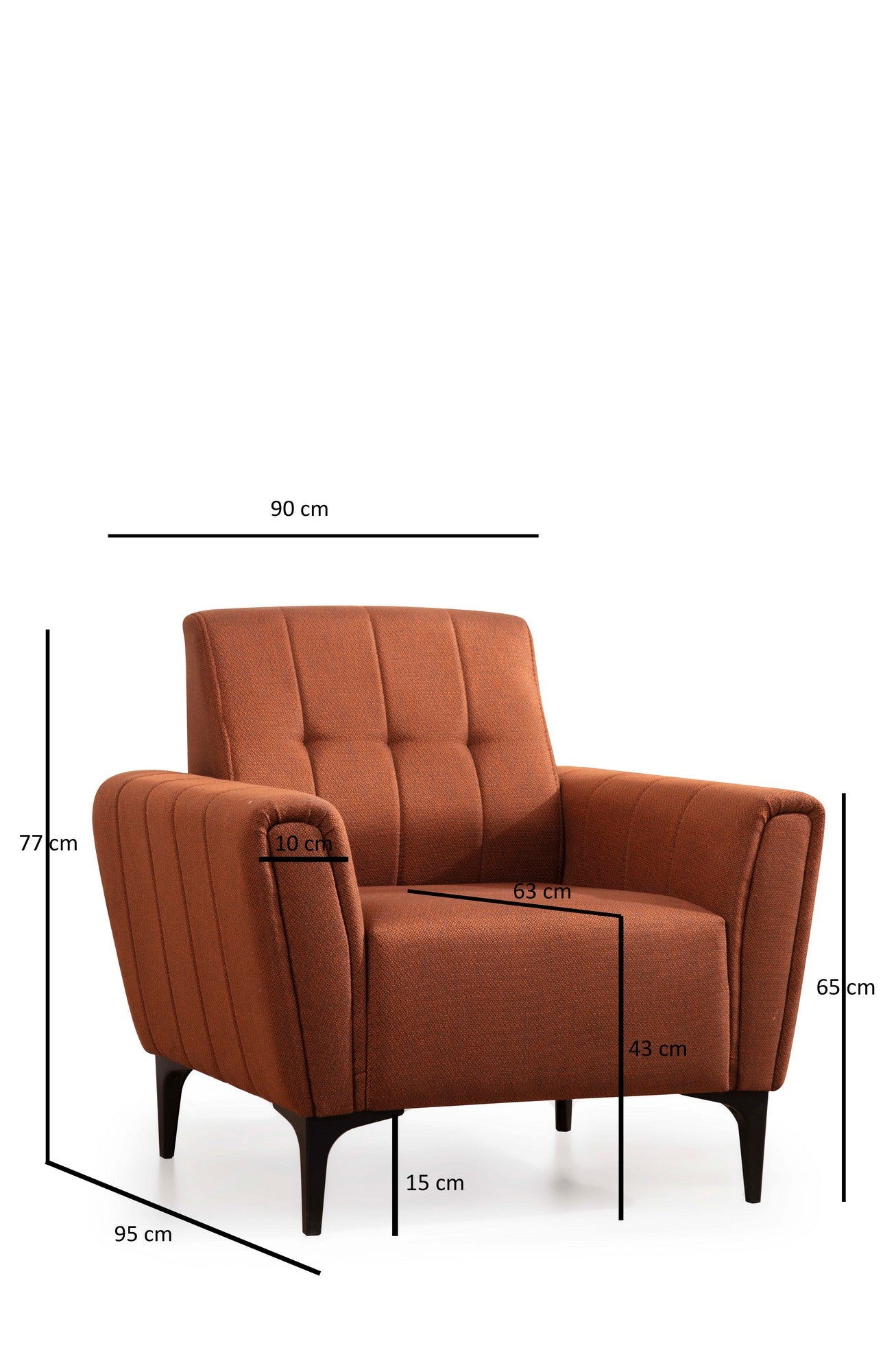 Sofá elegante de 1 lugar, vermelho-azulejo, 90 x 95 x 77 cm | Estrutura em madeira de faia e aglomerado, 100% poliéster, almofadas de espuma macia | Fácil manutenção, design moderno