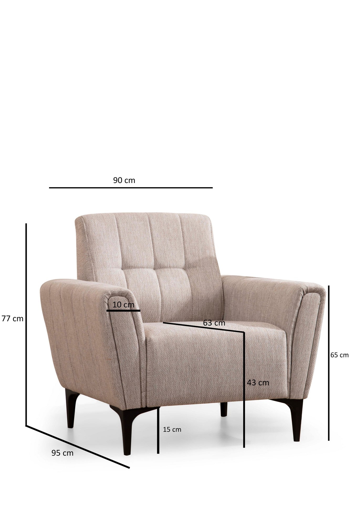 Sofá elegante de 1 lugar, bege, 90 x 95 x 77 cm | Estrutura em madeira de faia e aglomerado, 100% poliéster, almofadas de espuma macia | Fácil manutenção, design moderno para qualquer espaço