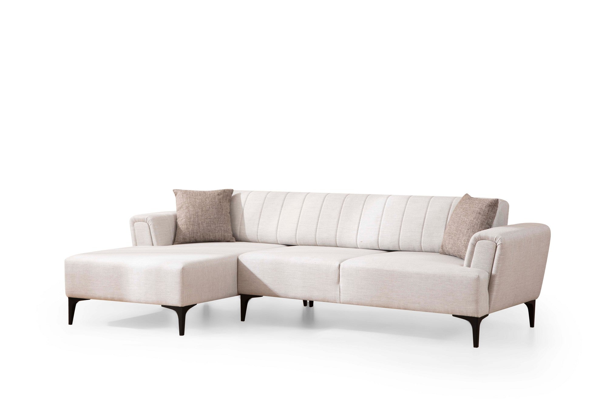 Sofá-cama de canto elegante, cru, 140x270 cm | Estrutura em madeira de faia e aglomerado, 100% poliéster, mecanismo giratório | Perfeito para espaços modernos