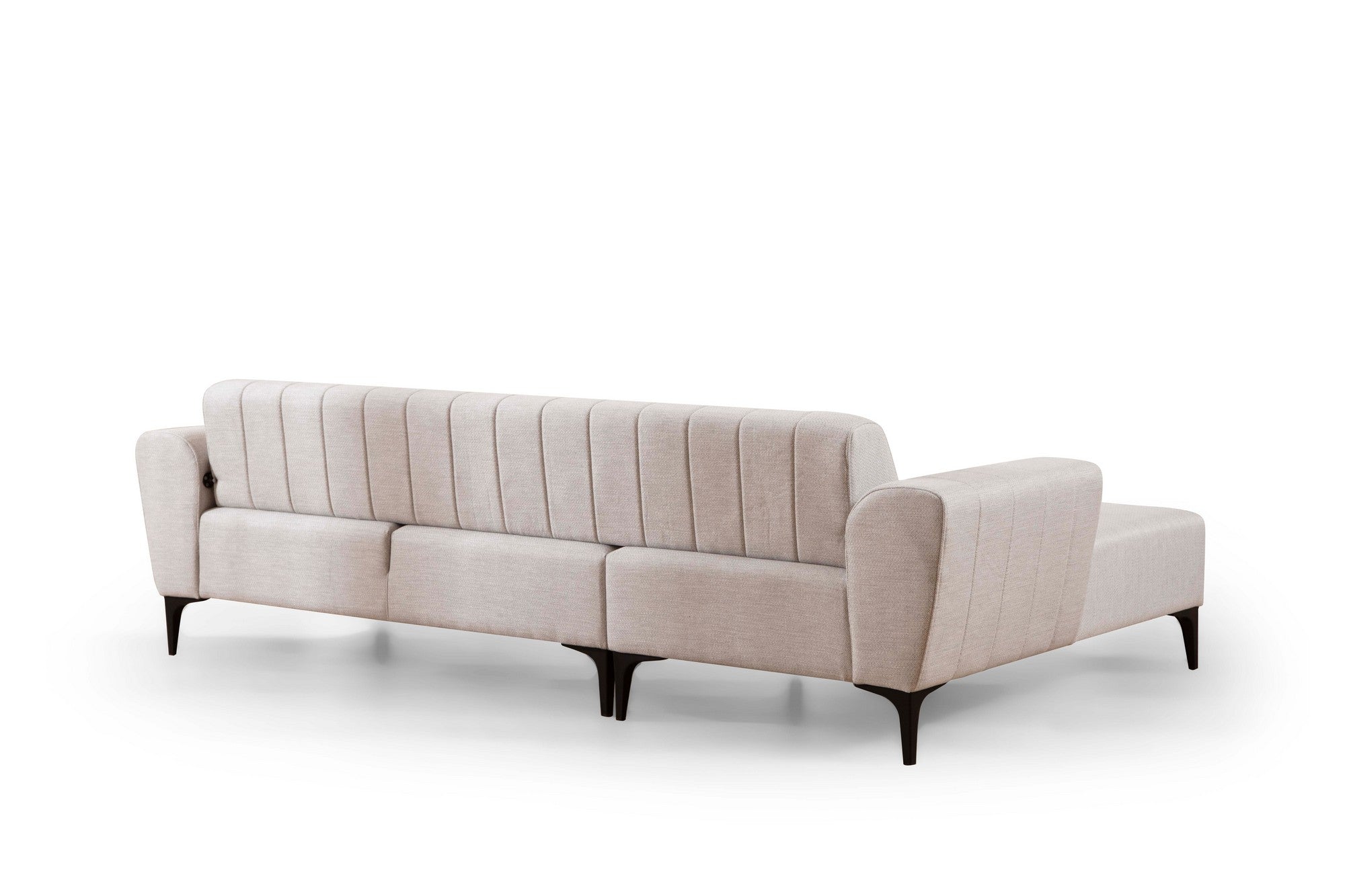 Sofá-cama de canto elegante, cru, 140x270 cm | Estrutura em madeira de faia e aglomerado, 100% poliéster, mecanismo giratório | Perfeito para espaços modernos