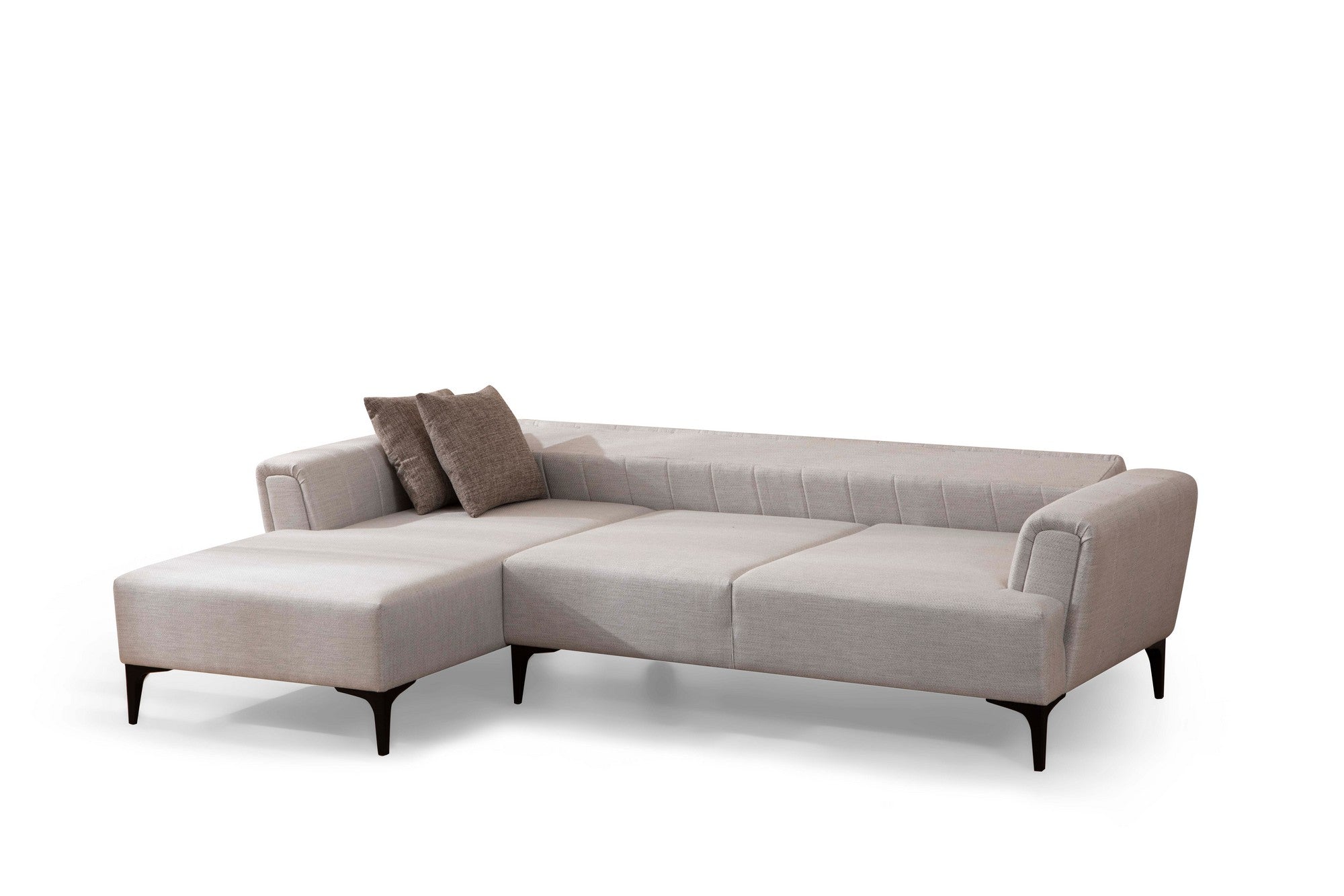 Sofá-cama de canto elegante, cru, 140x270 cm | Estrutura em madeira de faia e aglomerado, 100% poliéster, mecanismo giratório | Perfeito para espaços modernos