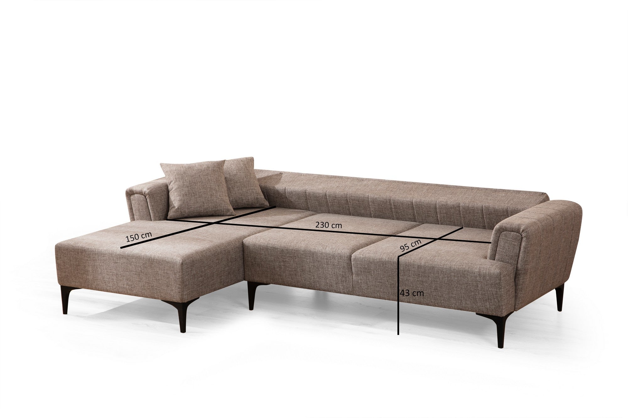 Sofá-cama de canto elegante, marrom claro, 140 x 270 cm | Estrutura em madeira de faia e aglomerado, 100% poliéster | Mecanismo de encosto giratório, design de fácil manutenção