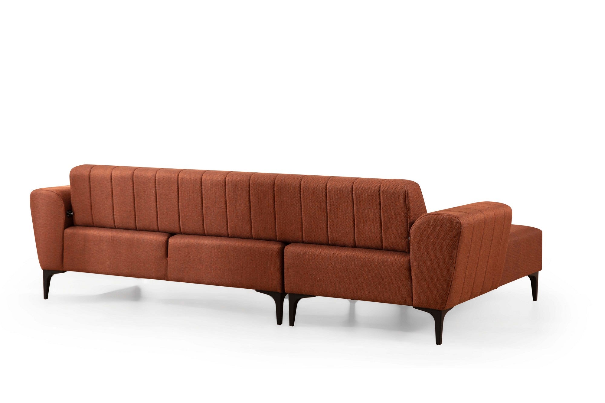 Sofá-cama de canto elegante, vermelho-azulejo, 140x270 cm | Estrutura em madeira de faia e aglomerado, 100% poliéster | Mecanismo giratório, fácil manutenção, design moderno