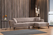 Sofá-cama de canto elegante, marrom claro, 270 x 140 cm | Estrutura em madeira de faia e aglomerado, 100% poliéster, mecanismo giratório nas costas | Perfeito para espaços modernos