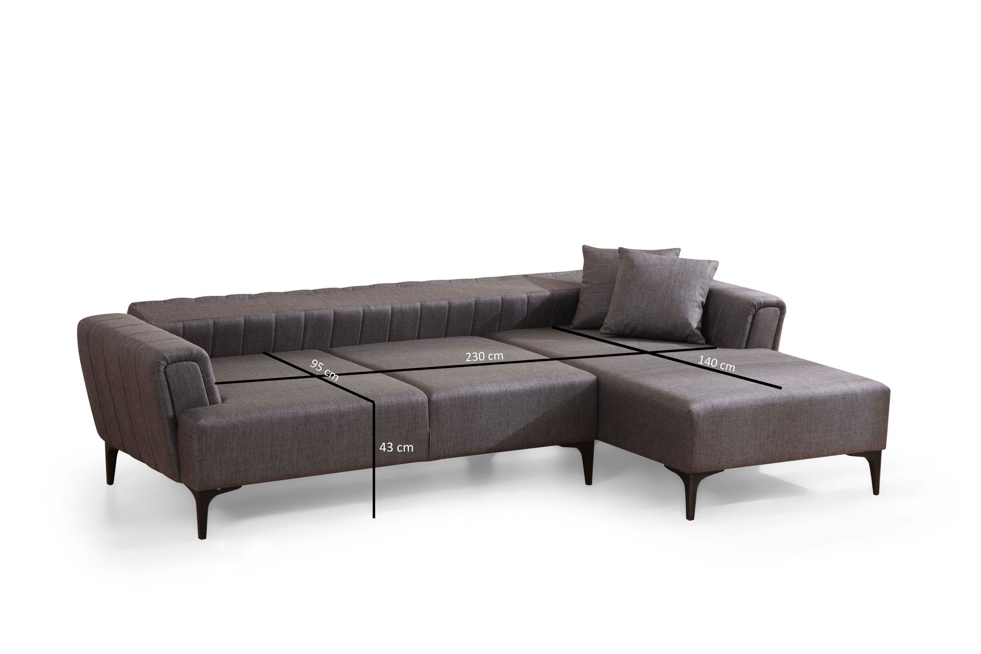 Sofá-cama de canto elegante, cinza escuro, 270x140 cm | Estrutura em madeira de faia e aglomerado, 100% poliéster | Mecanismo giratório, fácil manutenção, design moderno