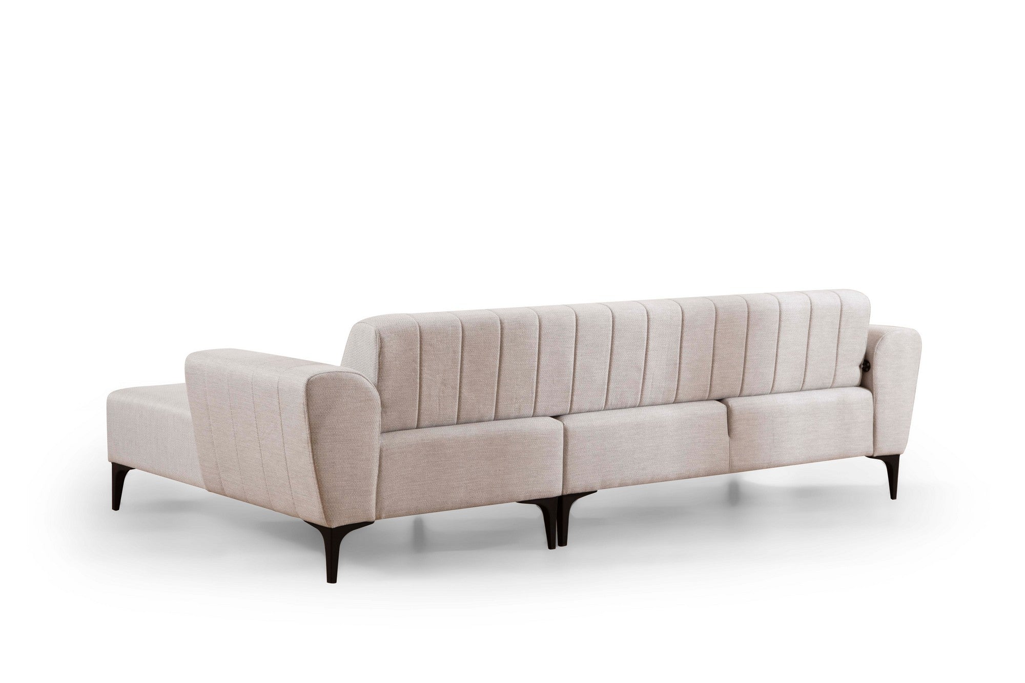 Sofá-cama de canto elegante, cru, 270x140 cm | Estrutura em madeira de faia e aglomerado, 100% poliéster | Mecanismo giratório do encosto, conforto em espuma macia | Design moderno