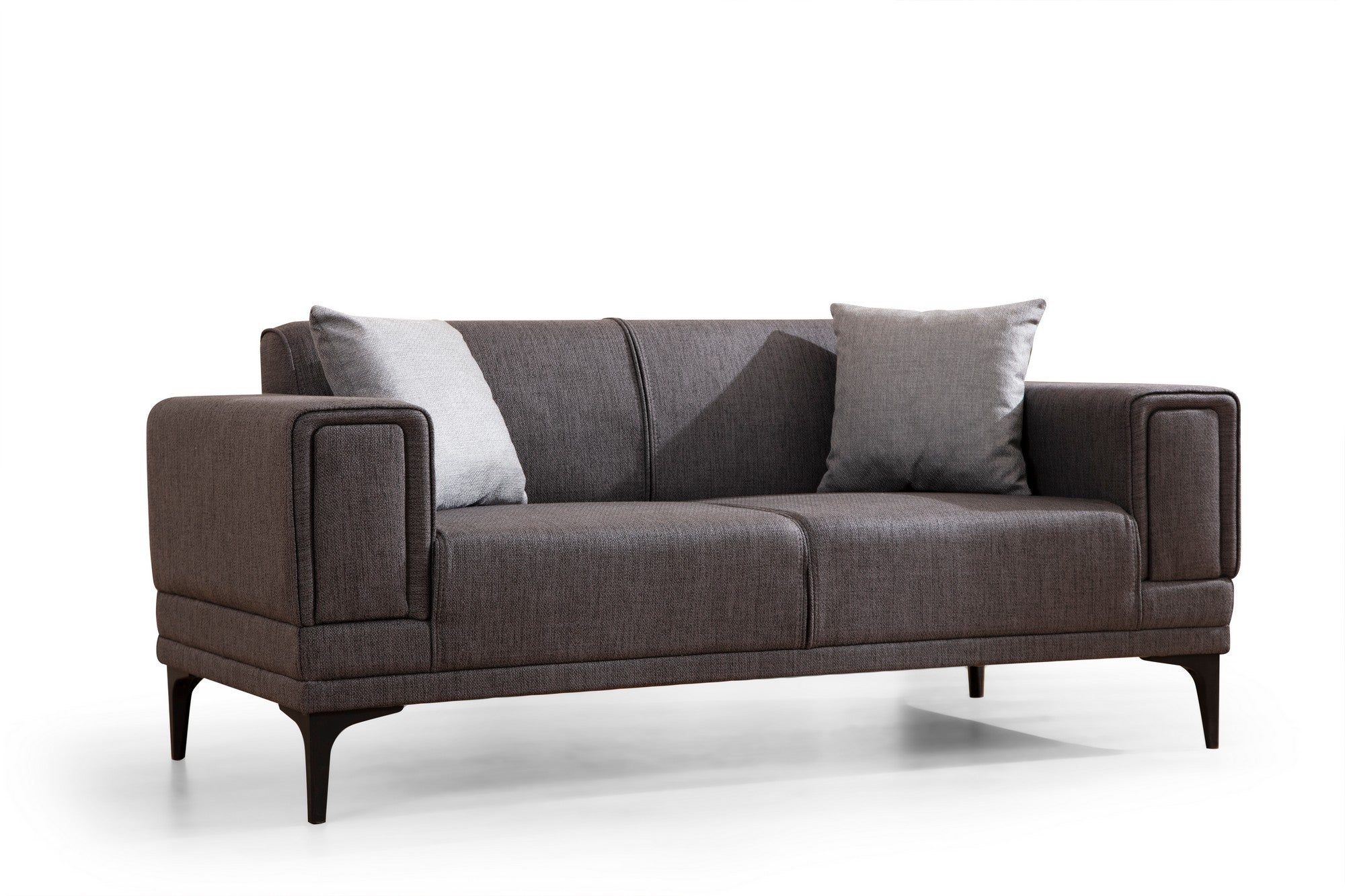 Sofá elegante de 2 lugares, cinza escuro, 170 x 85 x 77 cm | Estrutura em madeira de faia e aglomerado, 100% poliéster, almofadas de espuma macia | Fácil manutenção, design moderno
