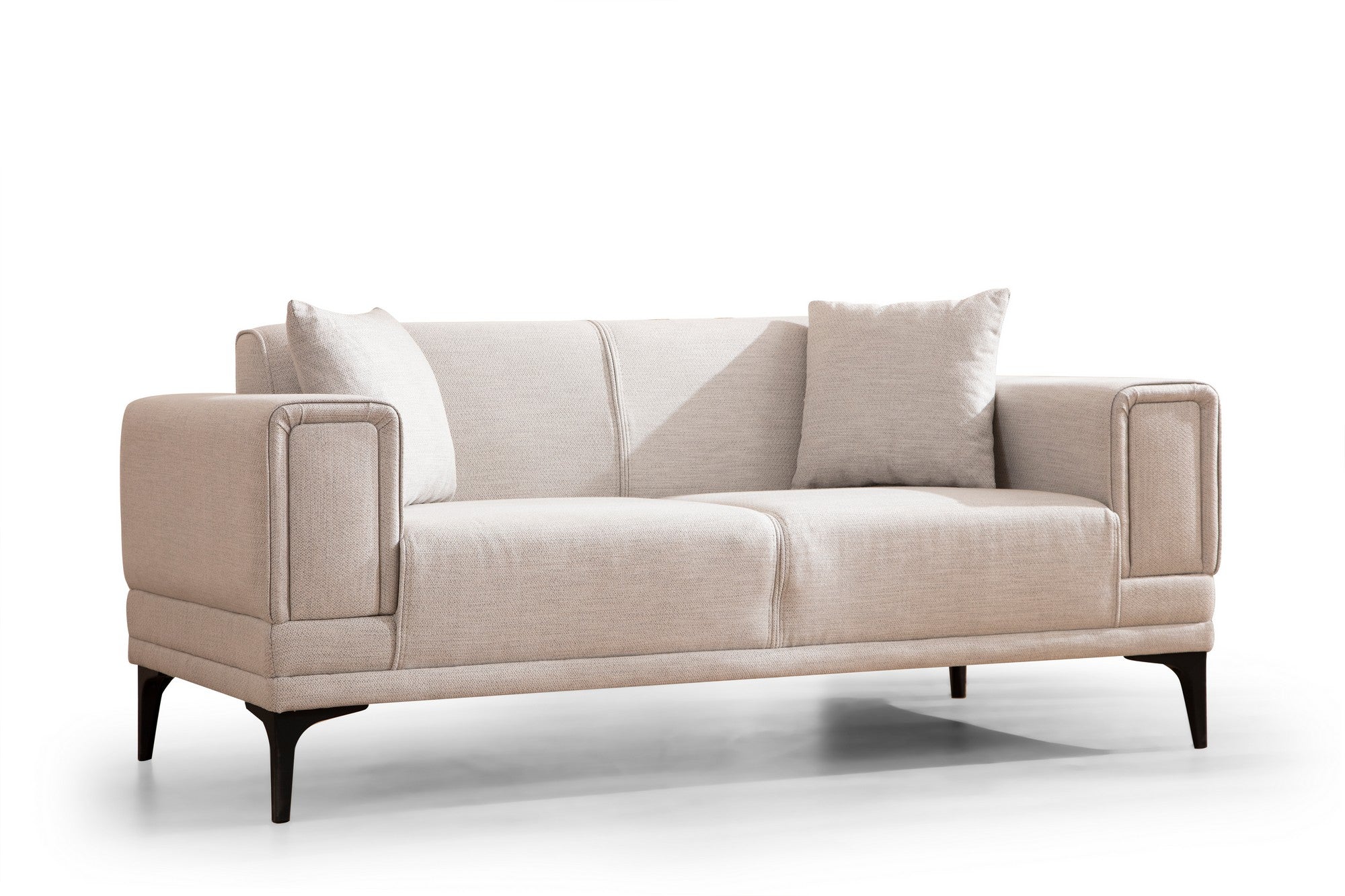 Sofá elegante de 2 lugares, cru, 170 x 85 x 77 cm | Estrutura em madeira de faia e aglomerado, 100% poliéster, almofadas de espuma macia | Fácil manutenção, design moderno para sala de estar