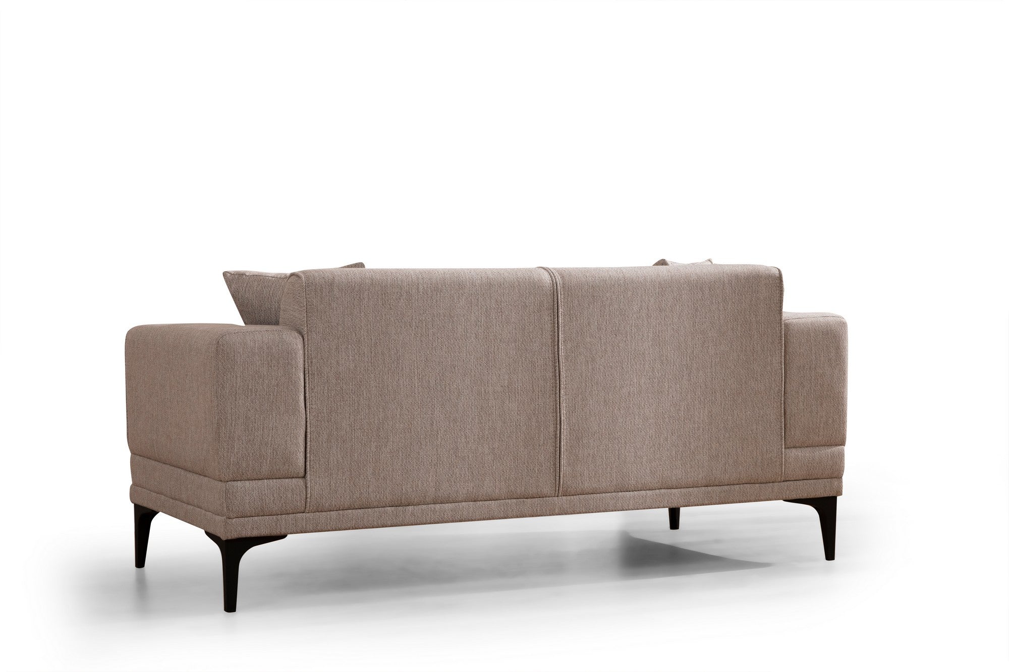 Sofá elegante de 2 lugares, marrom claro, 170 x 85 x 77 cm | Estrutura em madeira de faia e aglomerado, tecido 100% poliéster | Almofadas de espuma macia, design de fácil manutenção