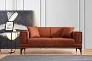 Sofá elegante de 2 lugares, vermelho-azulejo, 170 x 85 x 77 cm | Estrutura em madeira de faia e aglomerado, tecido 100% poliéster | Almofadas de espuma macia, design de fácil manutenção