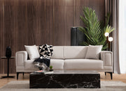 Sofá-cama elegante de 3 lugares, cru, 215 x 85 x 77 cm | Estrutura em madeira de faia, 100% poliéster, mecanismo giratório | Confortável e versátil para espaços modernos