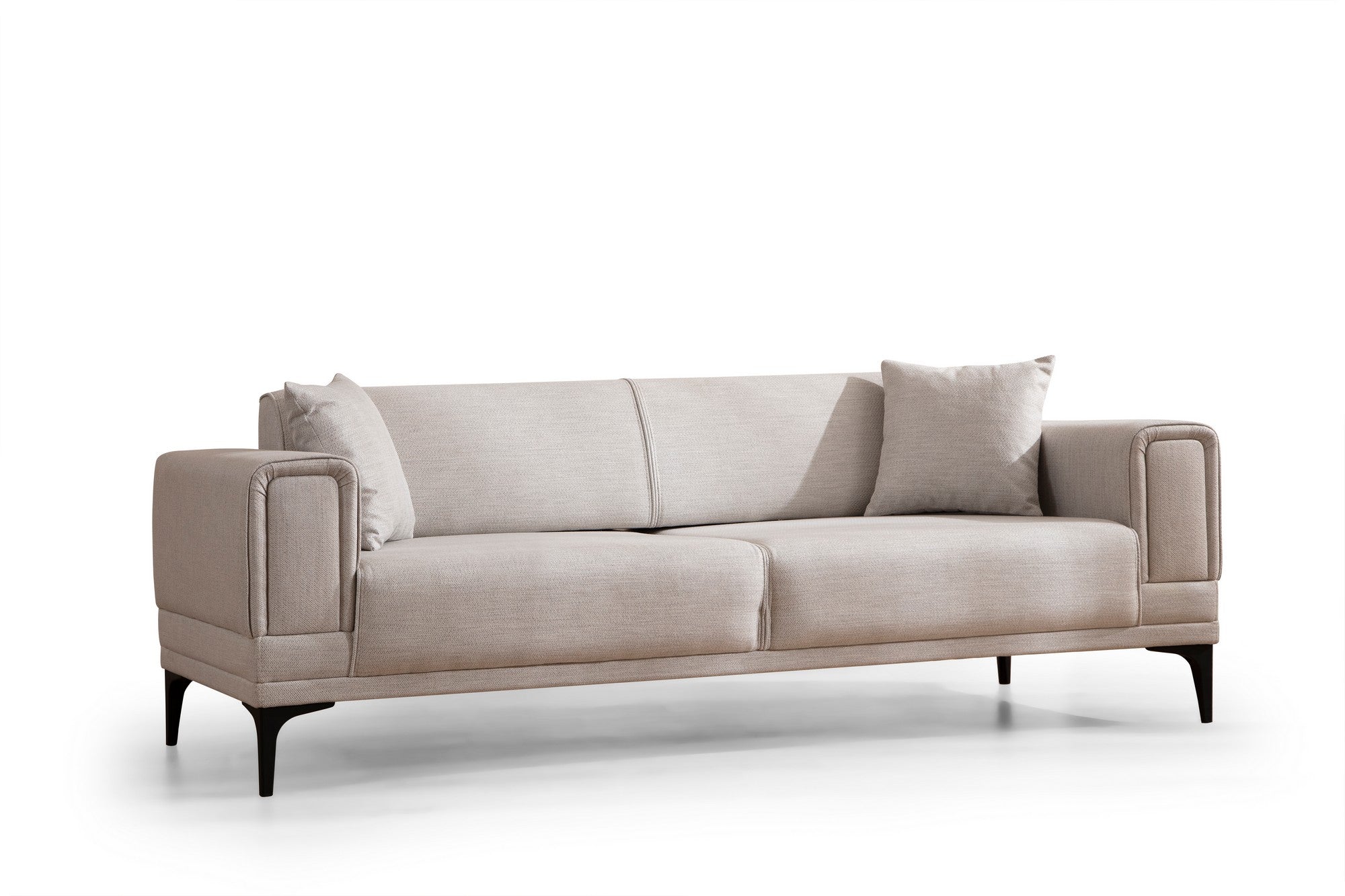 Sofá-cama elegante de 3 lugares, cru, 215 x 85 x 77 cm | Estrutura em madeira de faia, 100% poliéster, mecanismo giratório | Confortável e versátil para espaços modernos