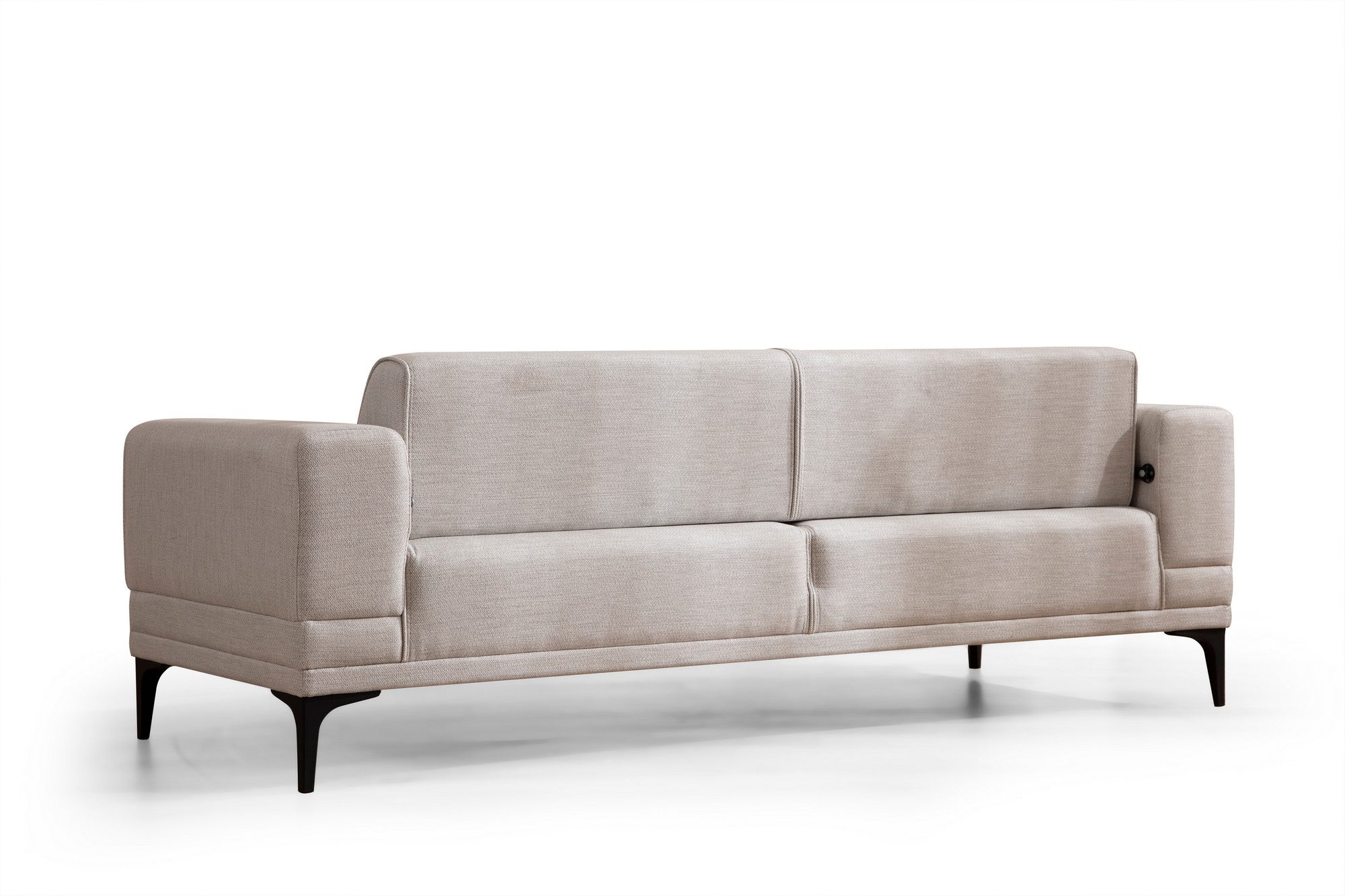 Sofá-cama elegante de 3 lugares, cru, 215 x 85 x 77 cm | Estrutura em madeira de faia, 100% poliéster, mecanismo giratório | Confortável e versátil para espaços modernos