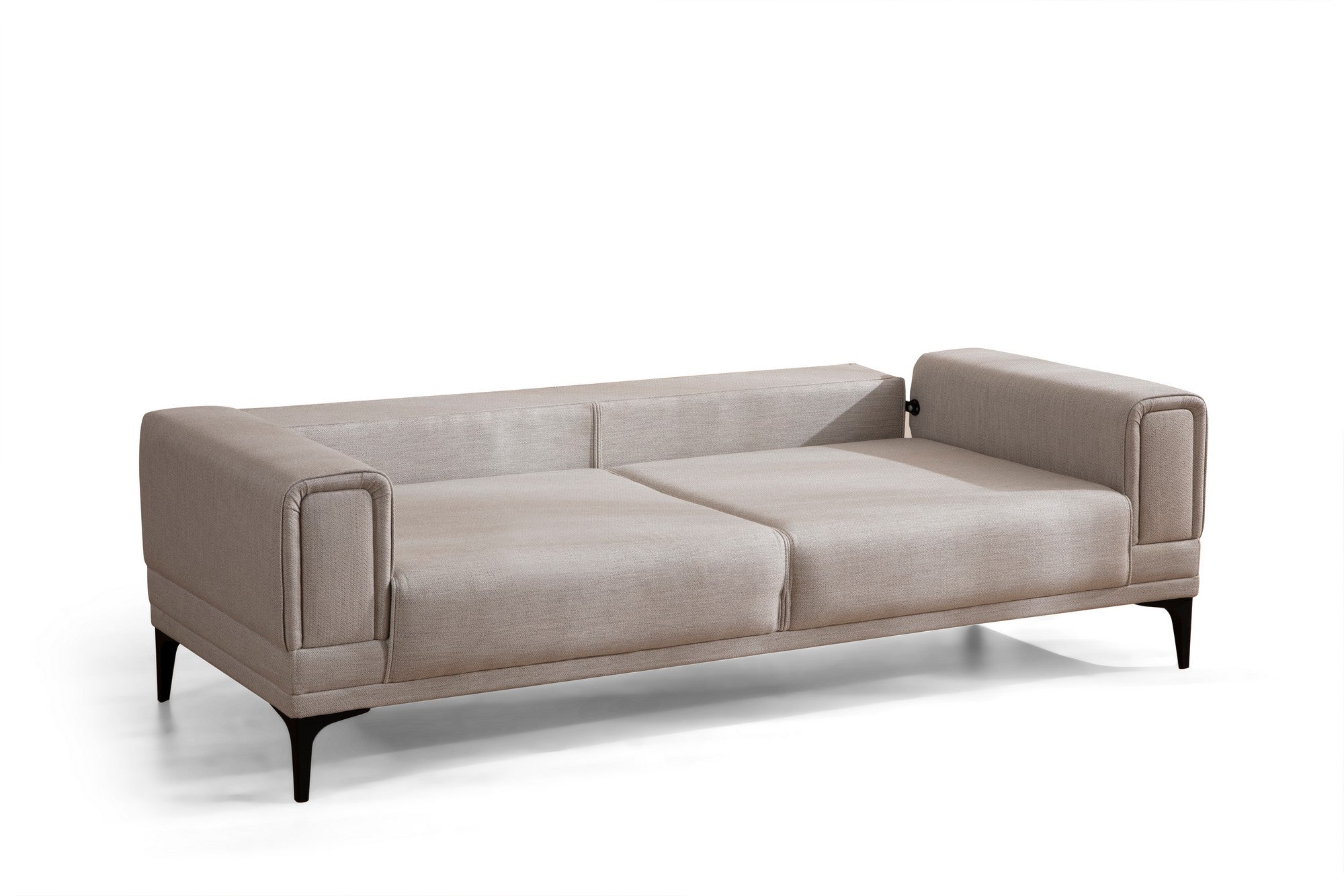 Sofá-cama elegante de 3 lugares, cru, 215 x 85 x 77 cm | Estrutura em madeira de faia, 100% poliéster, mecanismo giratório | Confortável e versátil para espaços modernos