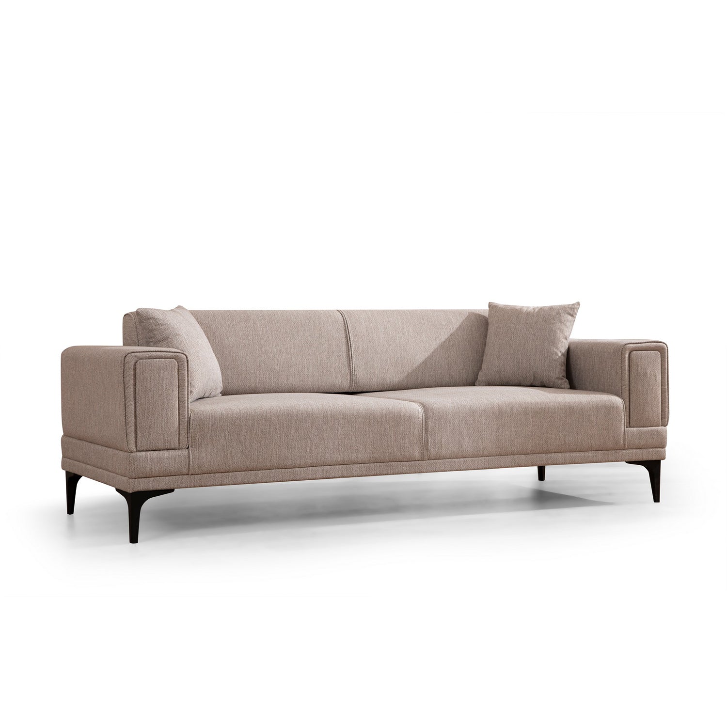 Sofá-cama elegante de 3 lugares, marrom claro, 230 x 95 x 77 cm | Estrutura em madeira de faia, 100% poliéster, mecanismo giratório | Perfeito para salas de estar modernas e espaços para hóspedes