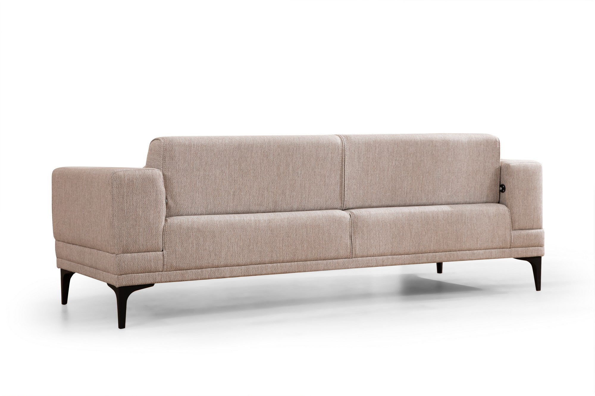 Sofá-cama elegante de 3 lugares, marrom claro, 230 x 95 x 77 cm | Estrutura em madeira de faia, 100% poliéster, mecanismo giratório | Perfeito para salas de estar modernas e espaços para hóspedes