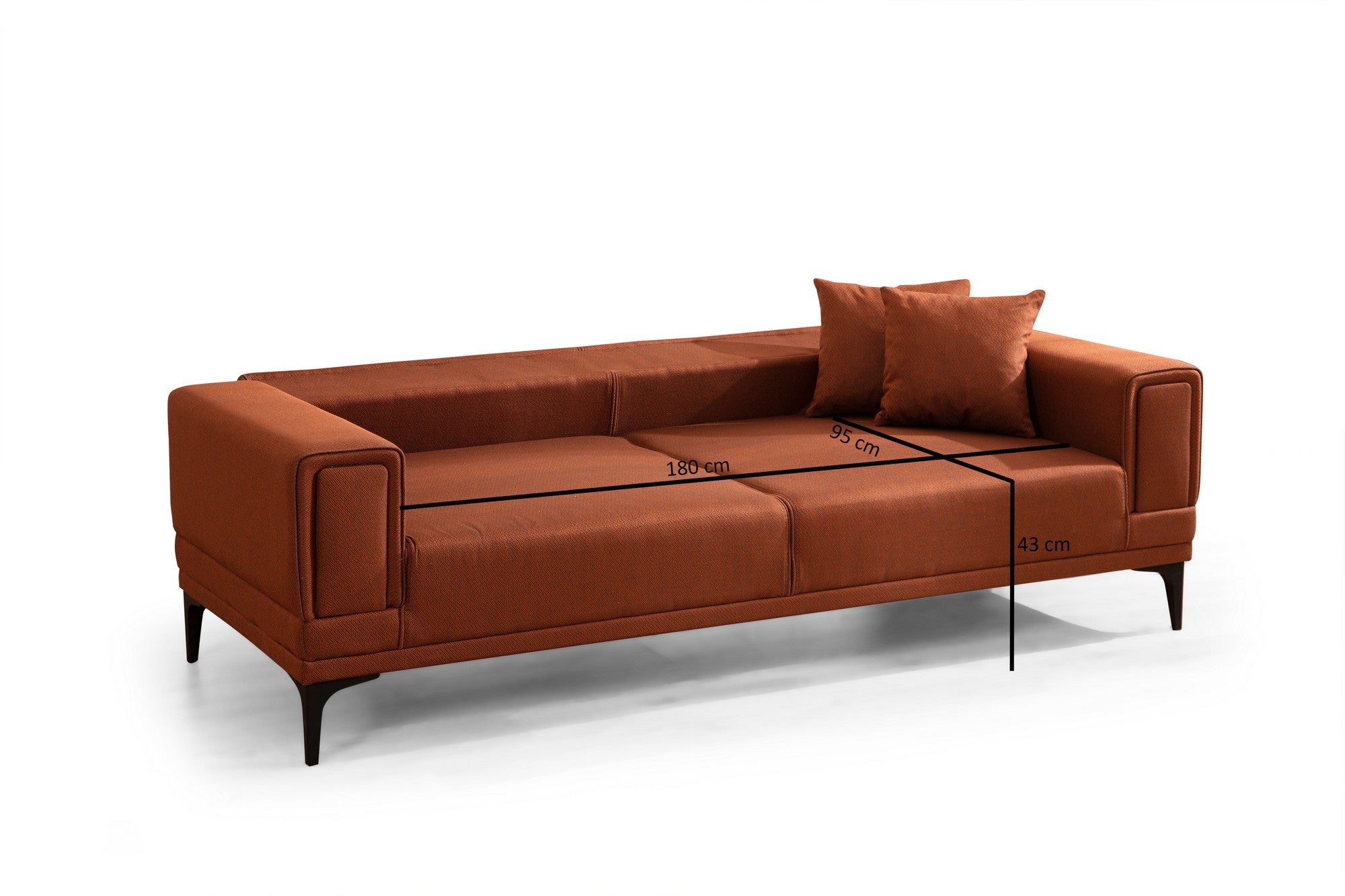 Sofá-cama elegante de 3 lugares, vermelho-azulejo, 230 x 95 x 77 cm | Estrutura em madeira de faia, 100% poliéster, mecanismo giratório | Perfeito para espaços modernos