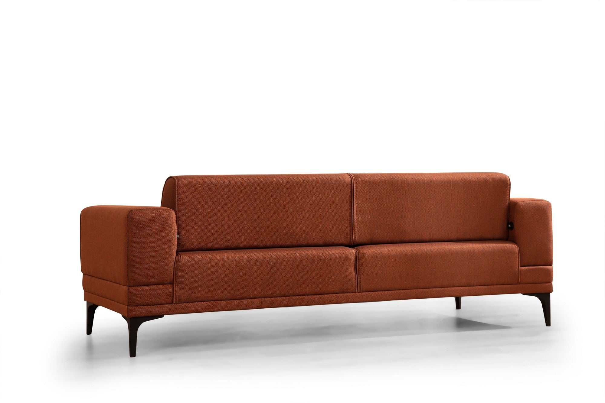 Sofá-cama elegante de 3 lugares, vermelho-azulejo, 230 x 95 x 77 cm | Estrutura em madeira de faia, 100% poliéster, mecanismo giratório | Perfeito para espaços modernos