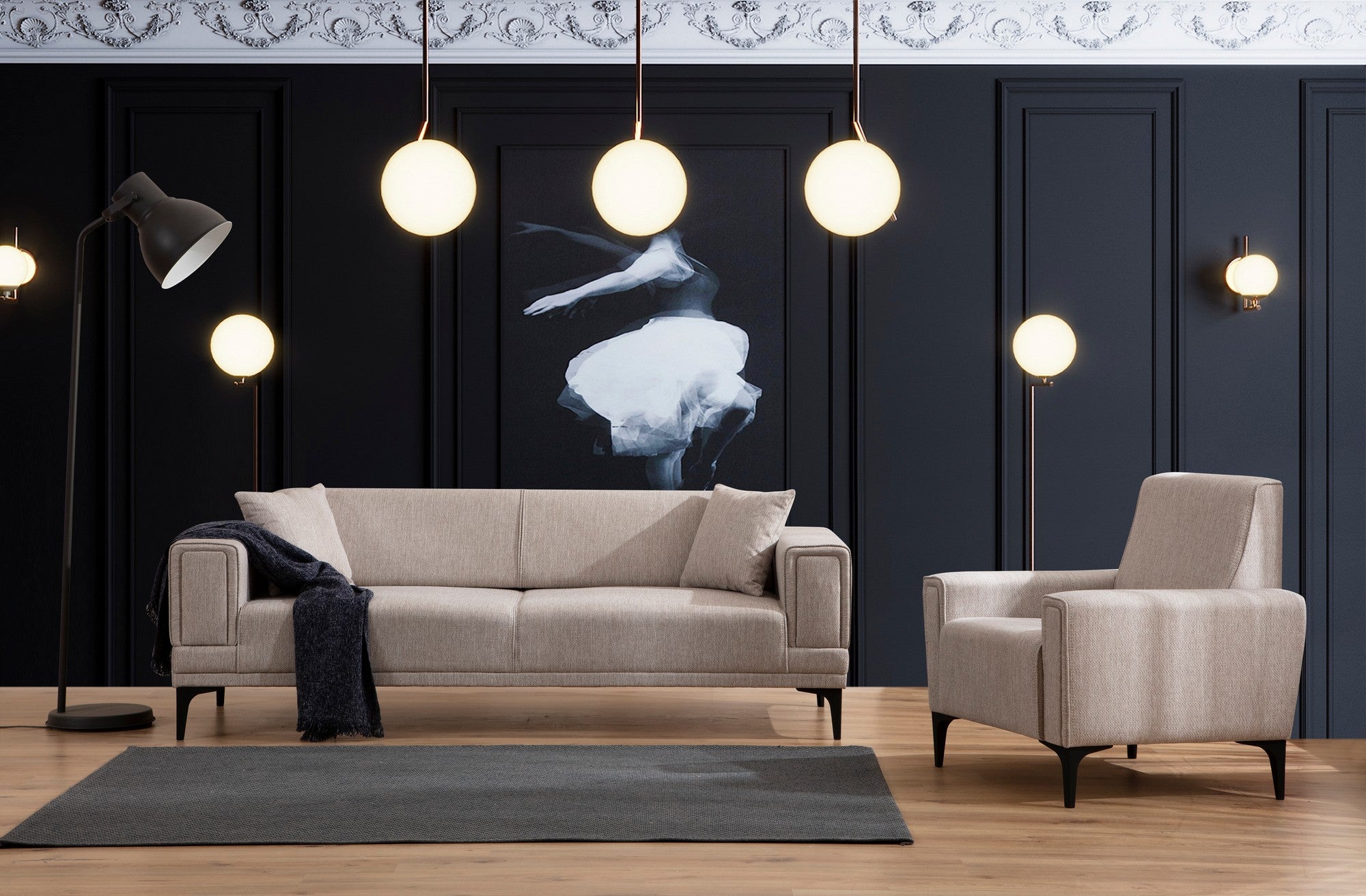 Sofá elegante de 1 lugar, marrom claro, 90 x 85 x 77 cm | Estrutura em madeira de faia e aglomerado, tecido 100% poliéster | Almofadas de espuma macia, design de fácil manutenção