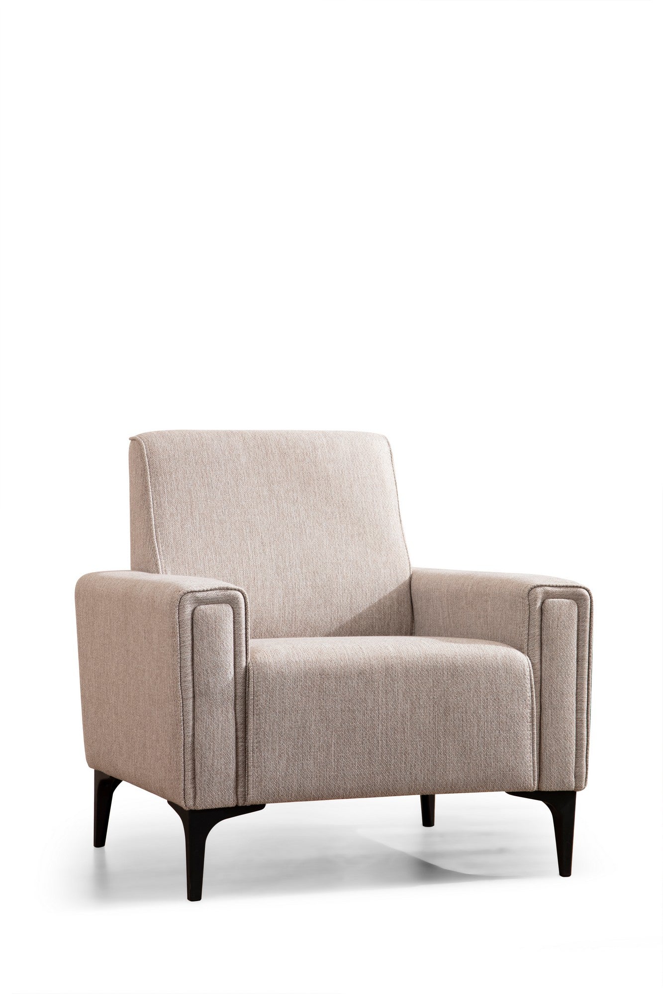 Sofá elegante de 1 lugar, marrom claro, 90 x 85 x 77 cm | Estrutura em madeira de faia e aglomerado, tecido 100% poliéster | Almofadas de espuma macia, design de fácil manutenção