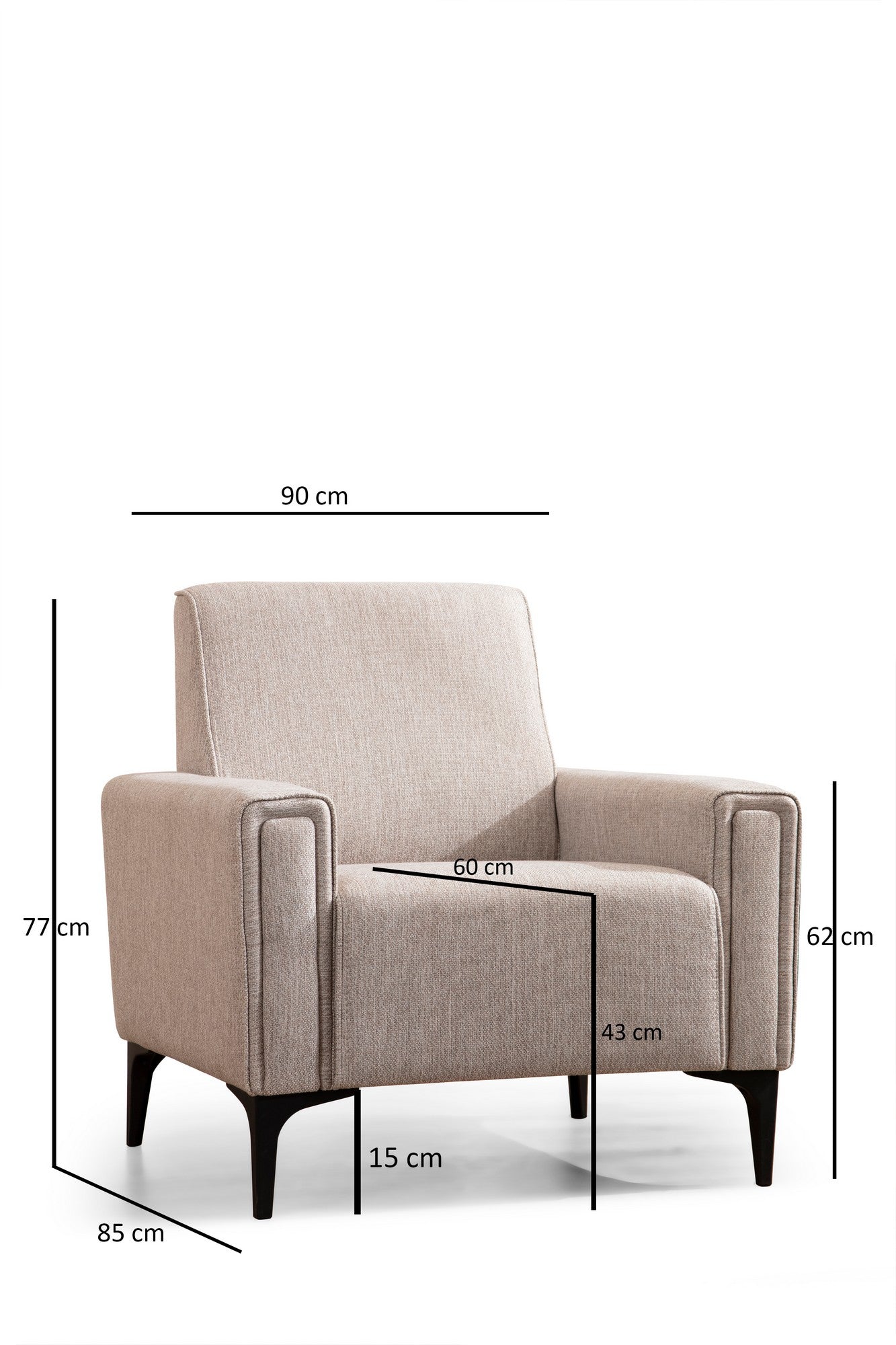 Sofá elegante de 1 lugar, marrom claro, 90 x 85 x 77 cm | Estrutura em madeira de faia e aglomerado, tecido 100% poliéster | Almofadas de espuma macia, design de fácil manutenção