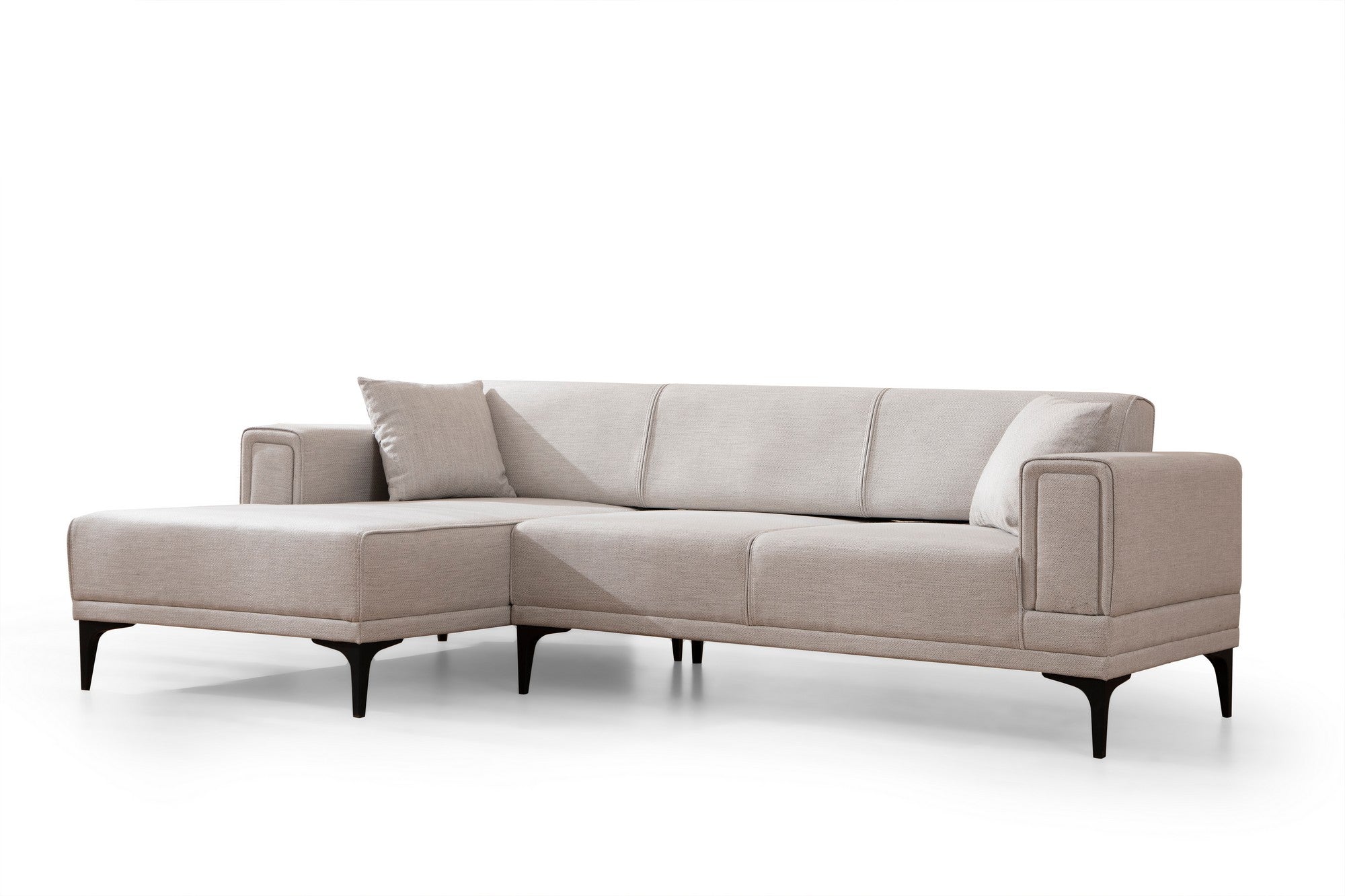 Sofá-cama de canto elegante, cru, 140x250 cm | Estrutura em madeira de faia e aglomerado, 100% poliéster, mecanismo giratório | Perfeito para espaços modernos