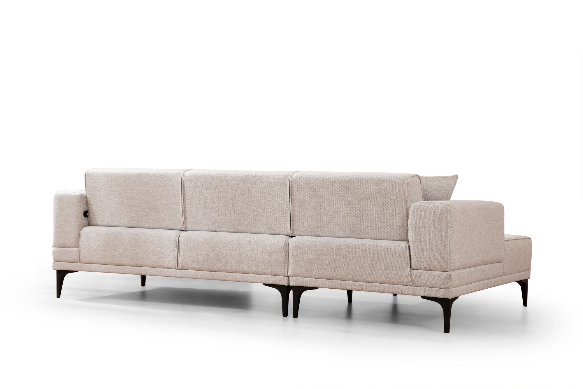 Sofá-cama de canto elegante, cru, 140x250 cm | Estrutura em madeira de faia e aglomerado, 100% poliéster, mecanismo giratório | Perfeito para espaços modernos