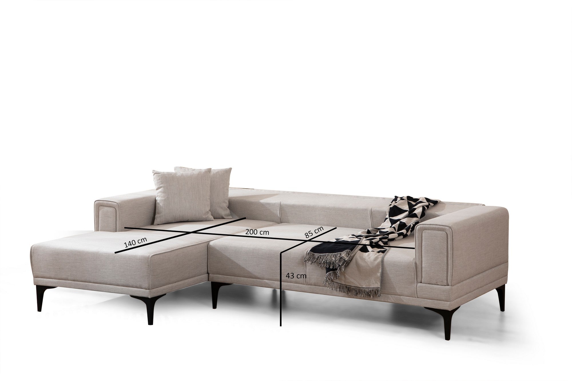 Sofá-cama de canto elegante, cru, 140x250 cm | Estrutura em madeira de faia e aglomerado, 100% poliéster, mecanismo giratório | Perfeito para espaços modernos