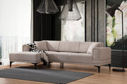 Sofá-cama de canto elegante, marrom claro, 140x250 cm | Estrutura em madeira de faia e aglomerado, 100% poliéster, mecanismo giratório | Perfeito para espaços modernos